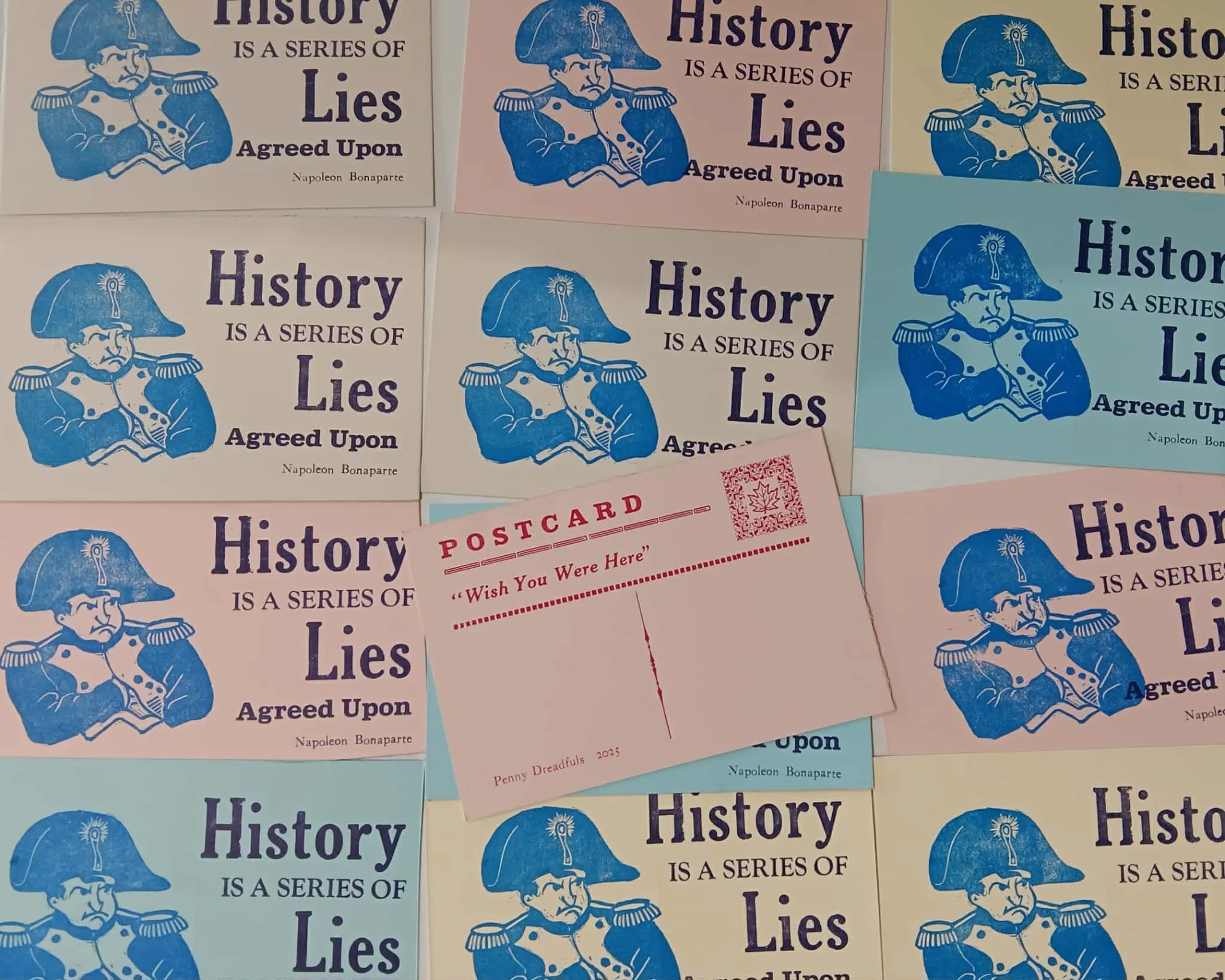 HISTORY - Postcard, linocut & letterpress  4 X6"