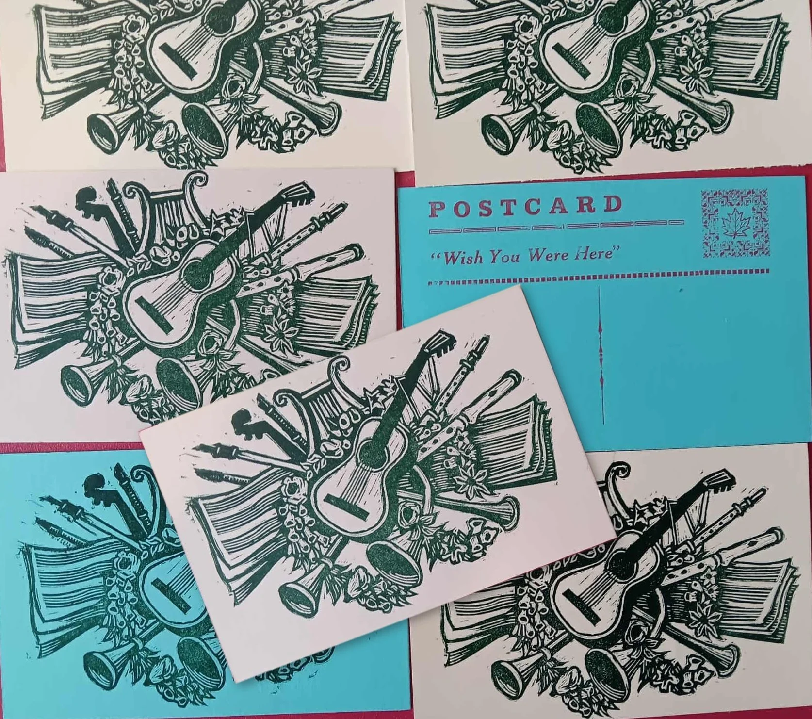 MUSIC - Postcard, Linocut & letterpress 4 X 5"