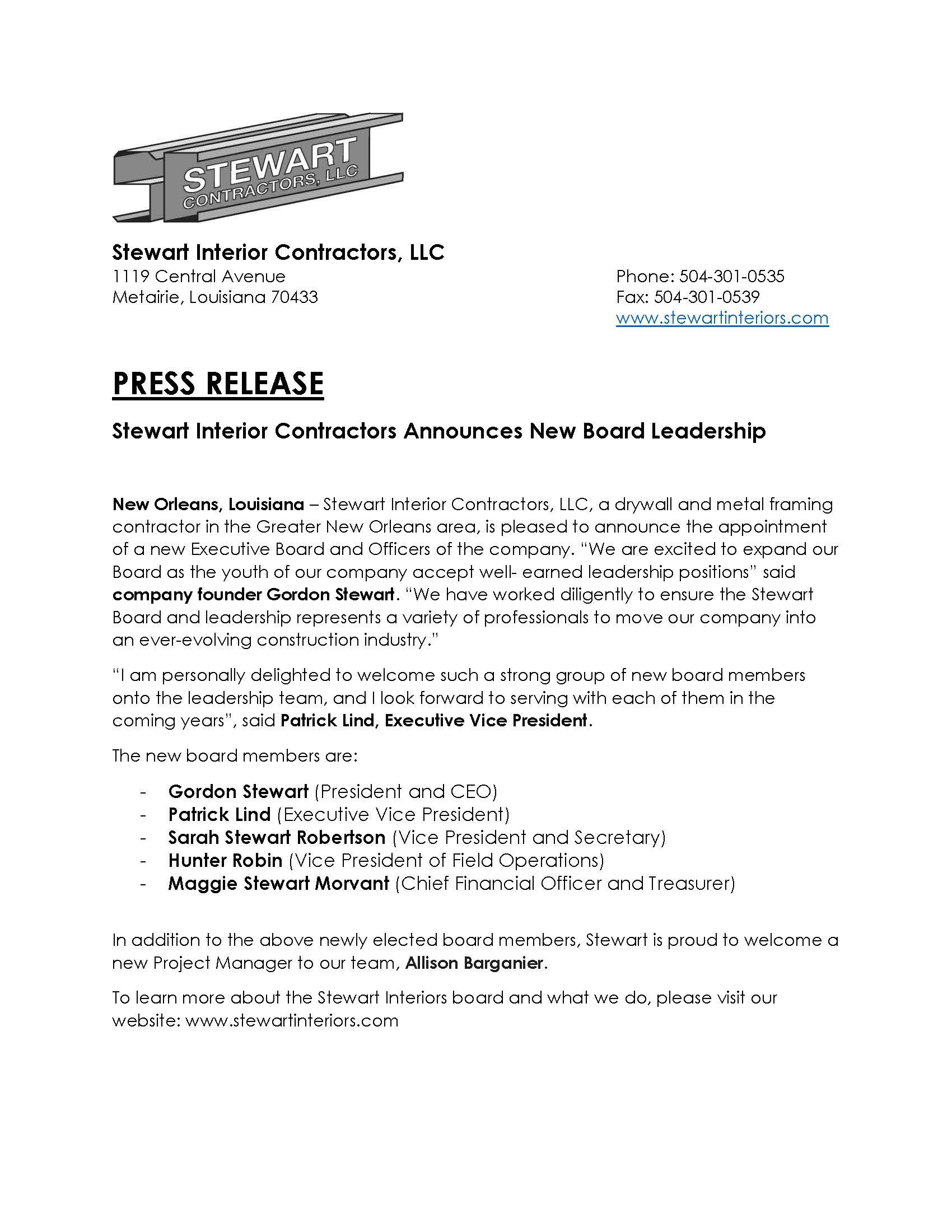 Press Release Newly Elected Board Stewart Interior Contractors press-release-newly-elected-board-stewart-interior-contractors