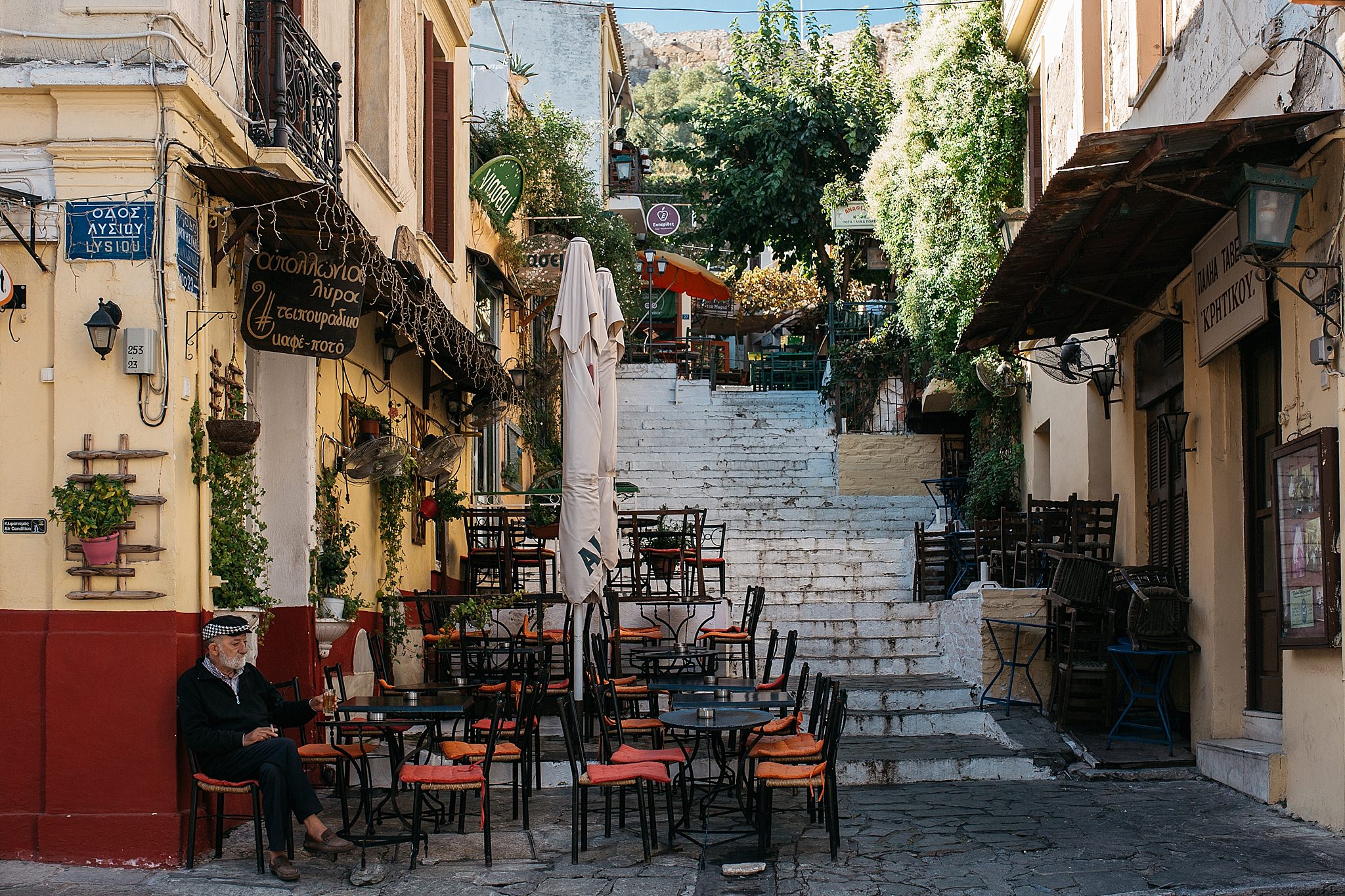   The steps of Plaka in the morning  