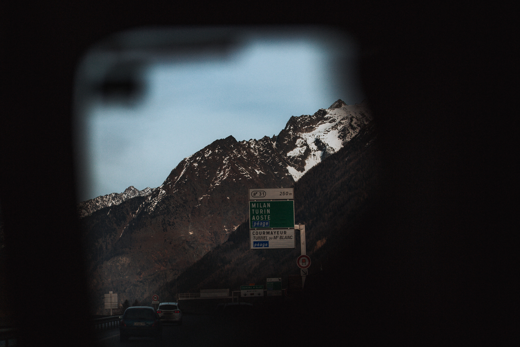   The turn off for Courmayeur approaching. it is a small Italian town accessed via the Mont Blanc Tunnel. A tunnel that runs through the mountains and connects two countries.  