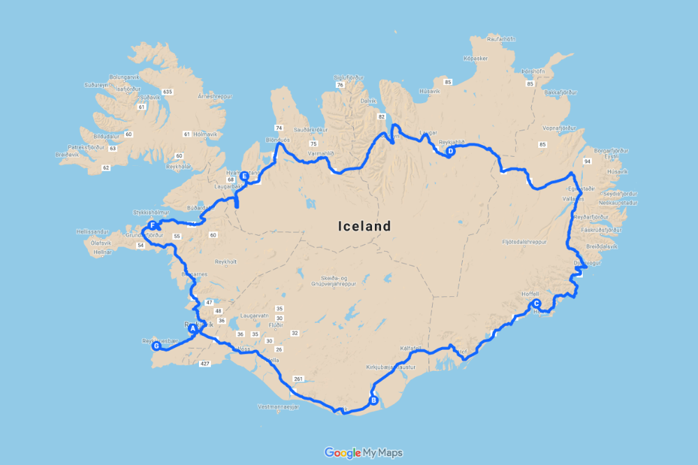 Google map of iceland