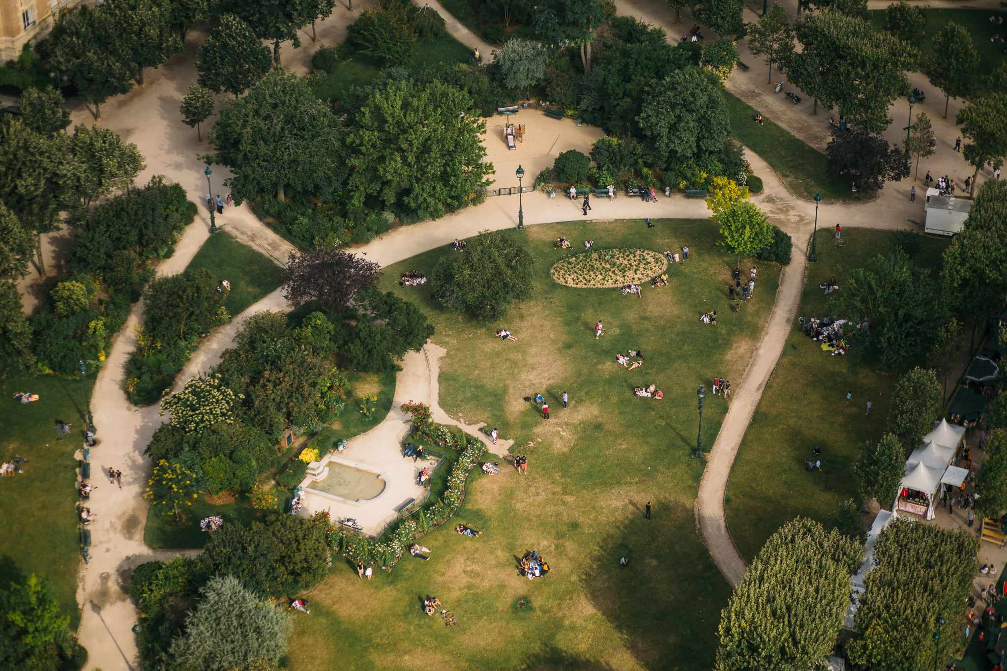 birds eye view of park in paris