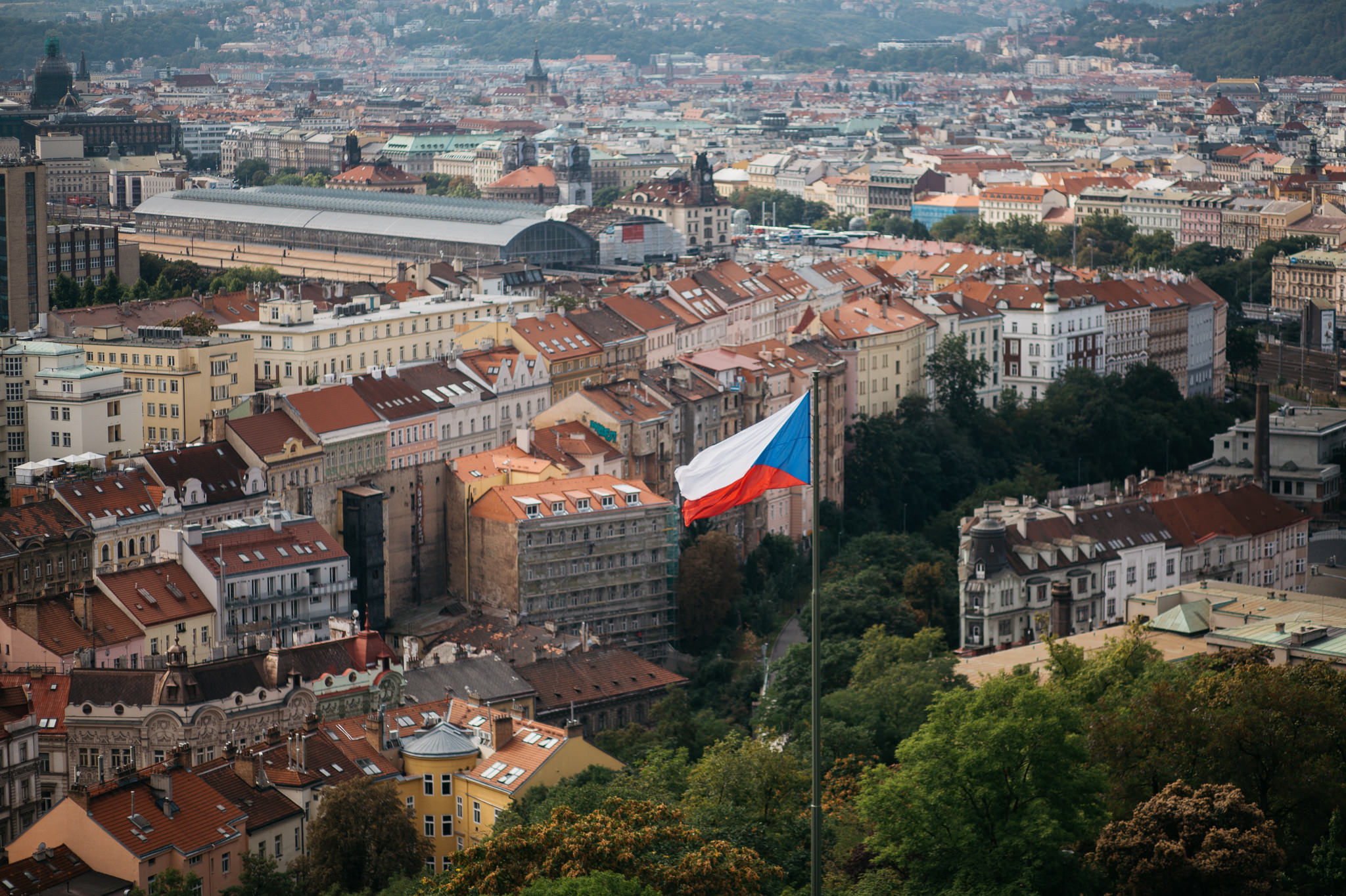 czech flag in front of buildings