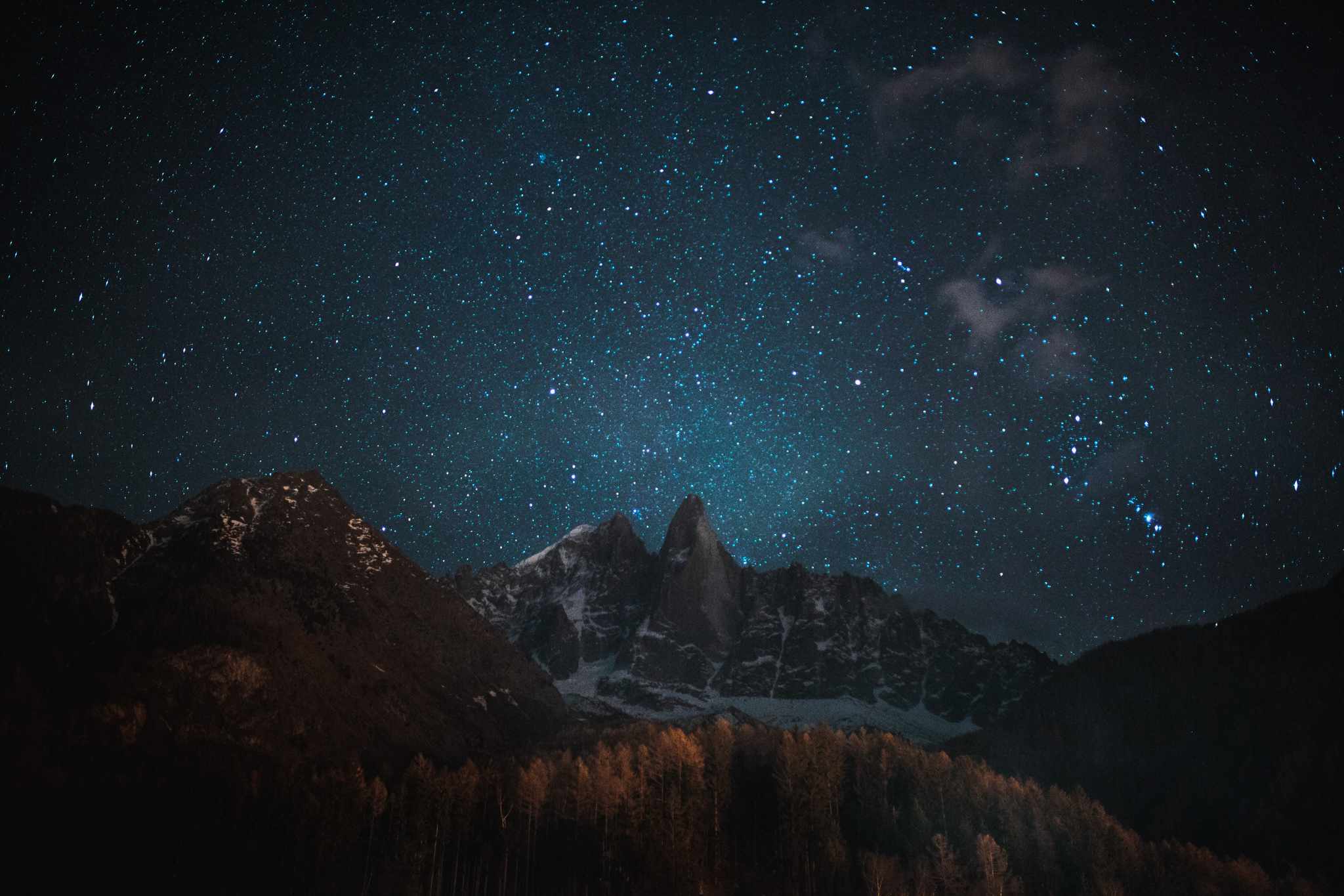 mountain at night with stars