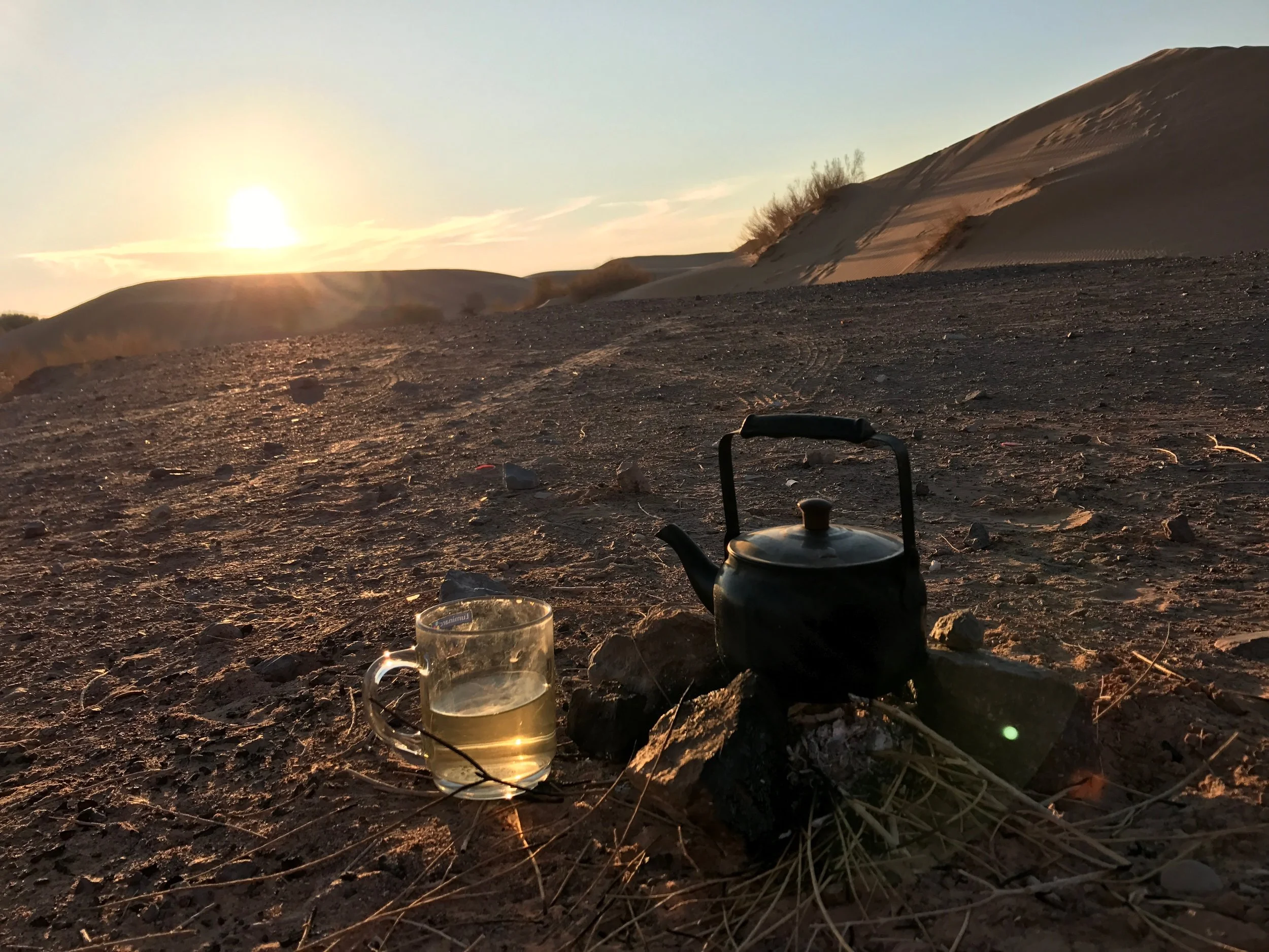 Desert tea at sunset