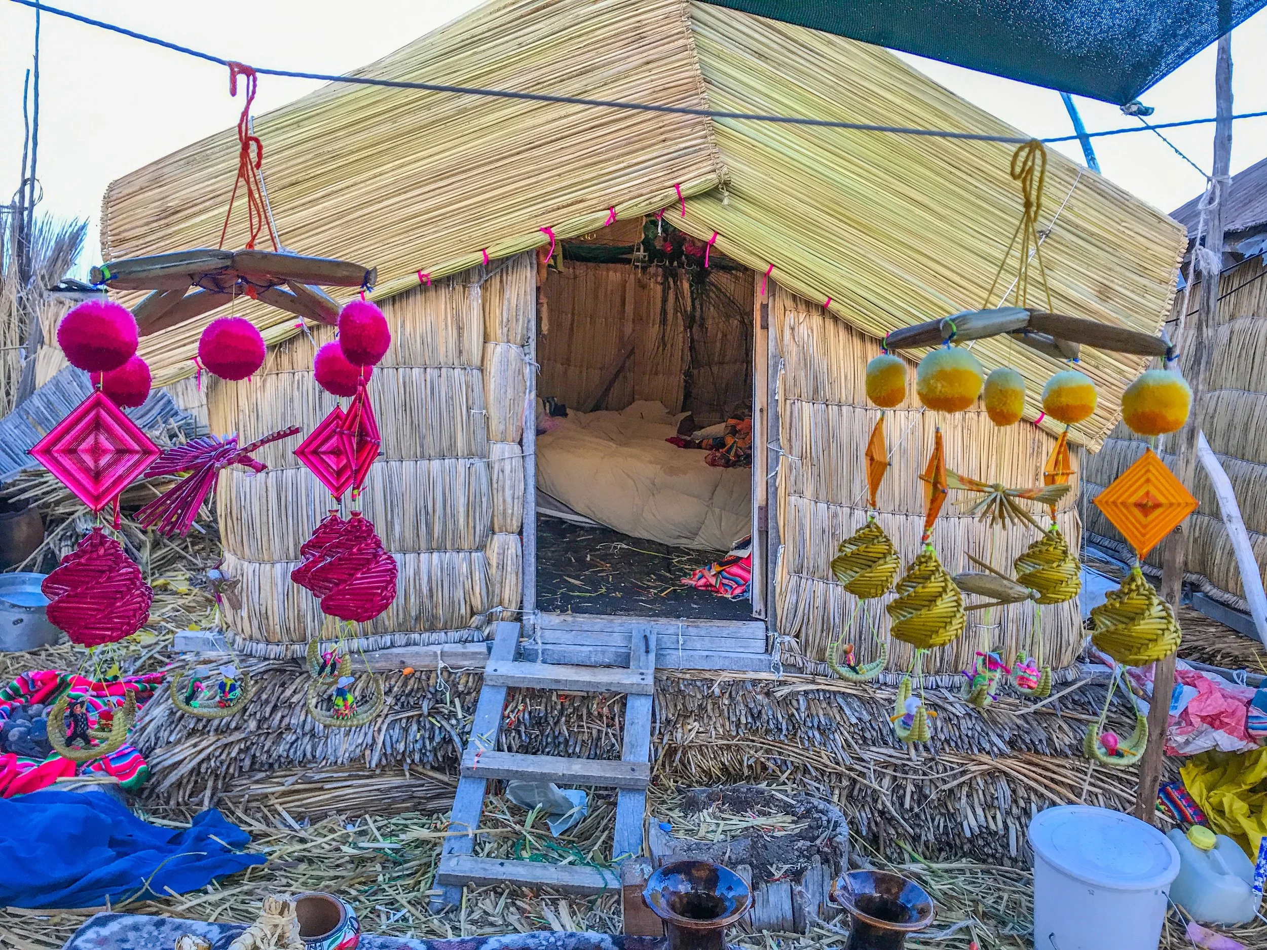 Souvenirs sold in front of an Uros home. Some are unique but most are sold all over the place