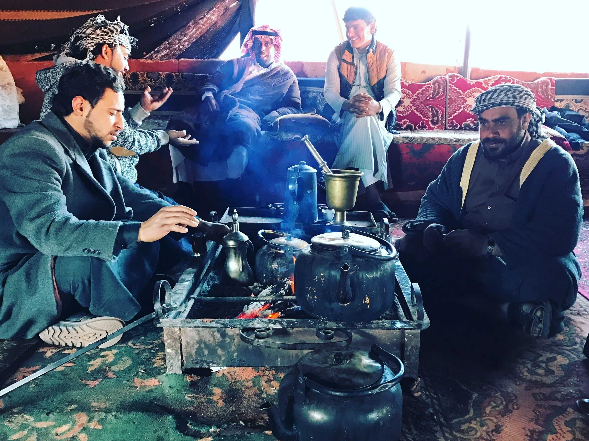 Tea time in Wadi Rum and the biggest tea pots I've ever seen