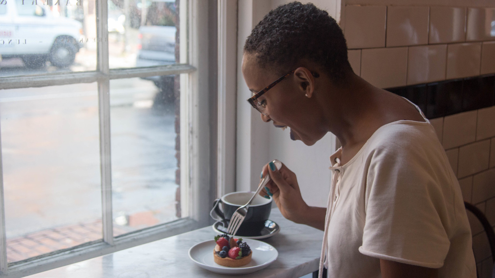 Milner enjoys a pastry at Tatte in Beacon Hill. September 14th, 2016.