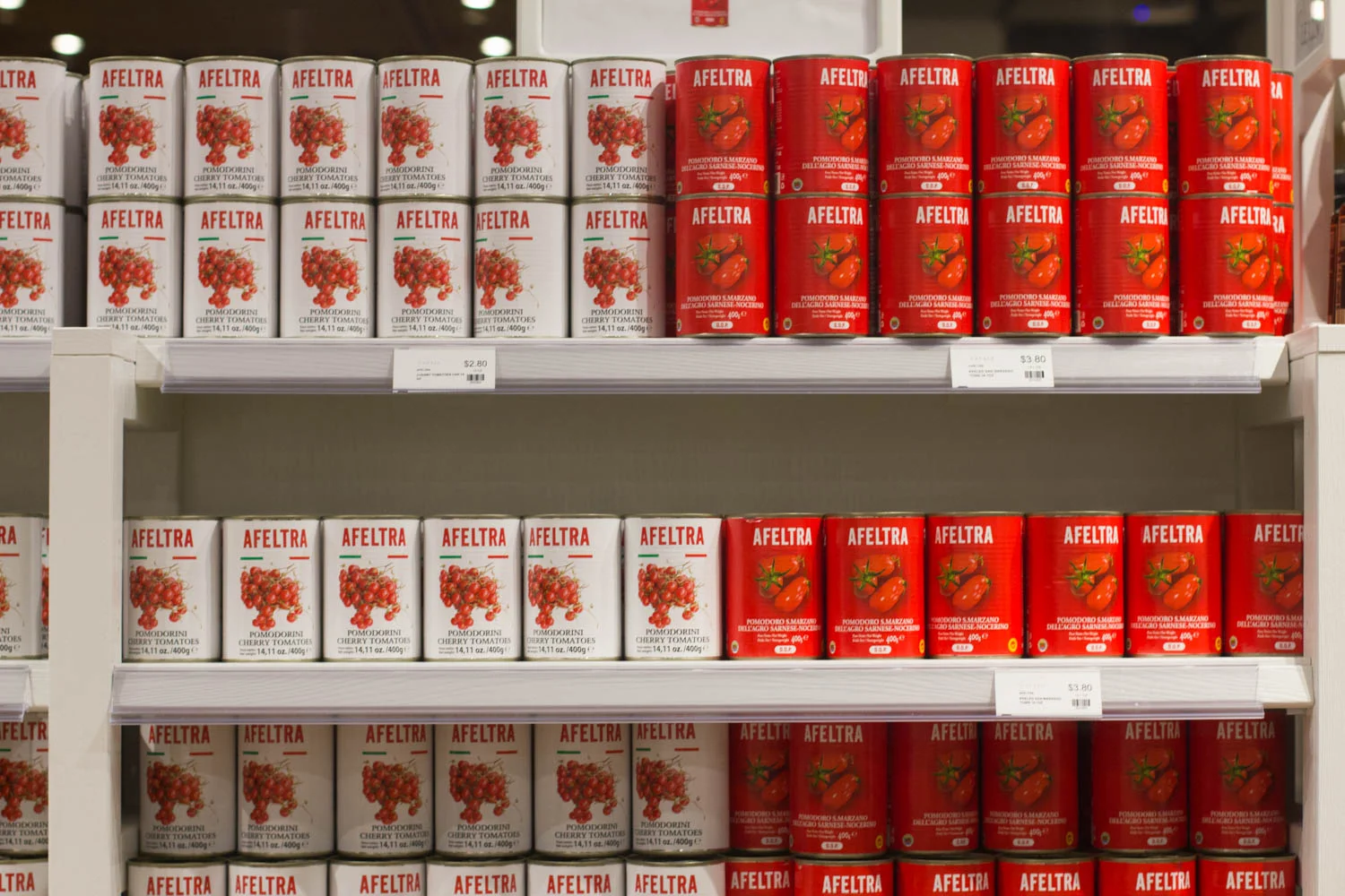 Cans of tomatoes at Eataly. 