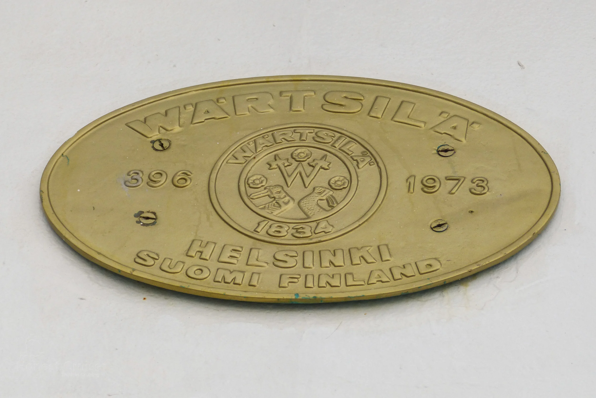 Builders plate from Wartsila found on deck 7 underneath the bridge windows.