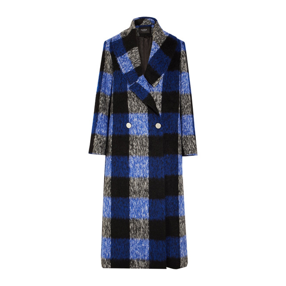 PAPER LONDON Checked brushed wool-blend coat