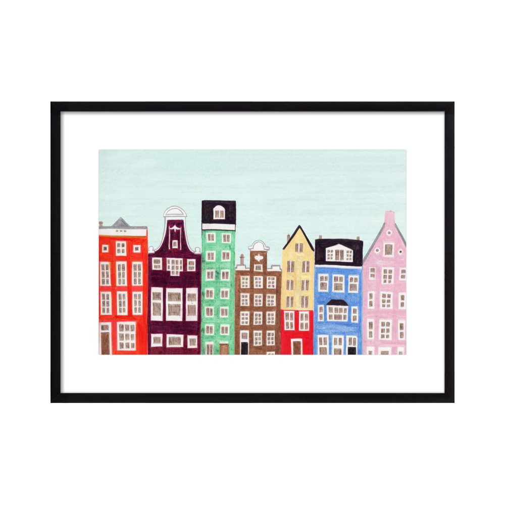 Amsterdam, Netherlands, Holland Row Houses Colorful Illustration Art Print  BY ANNA SEE
