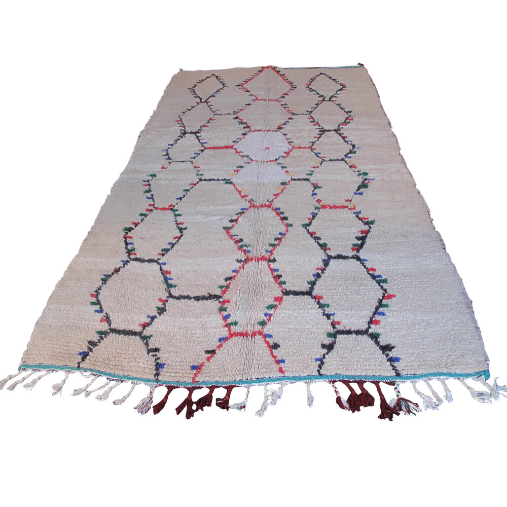 1960s Moroccan Beni Ourain Rug With Red, Blue, and Green Diamond Motif