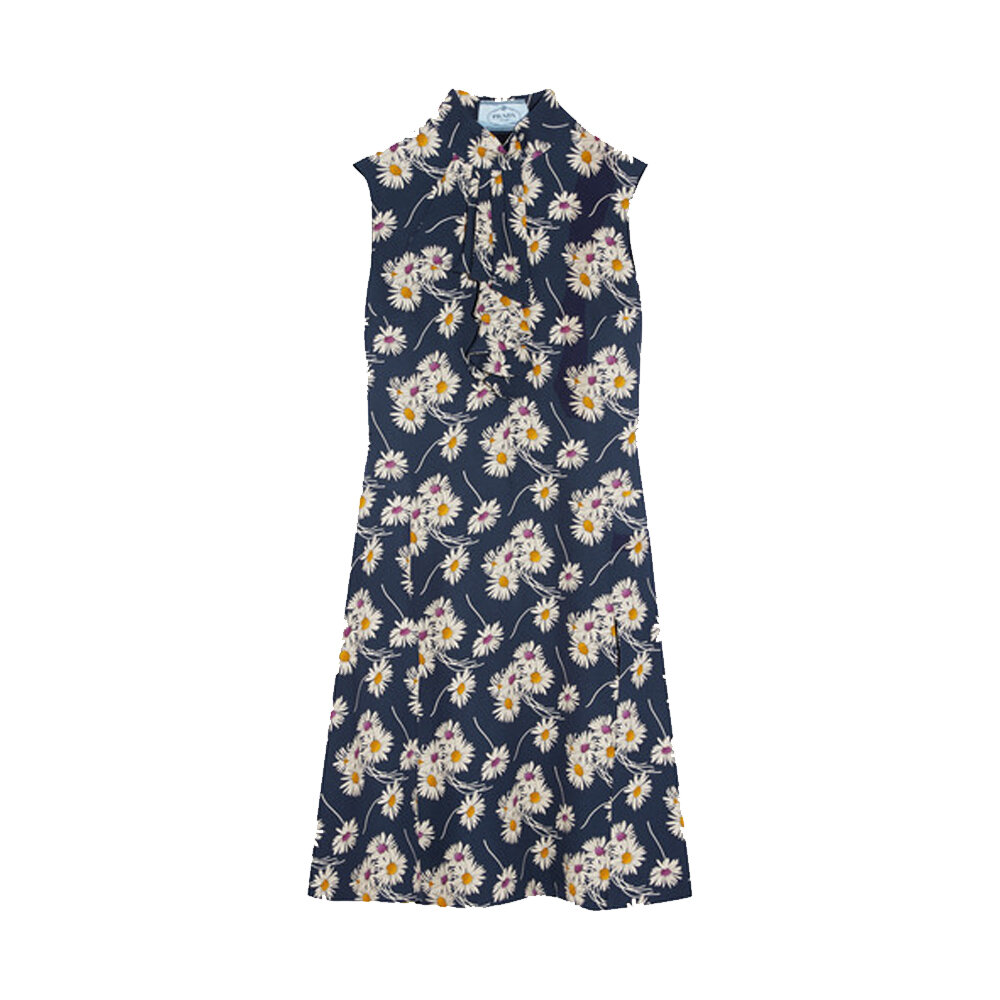 PRADA Ruffled floral-print crepe dress