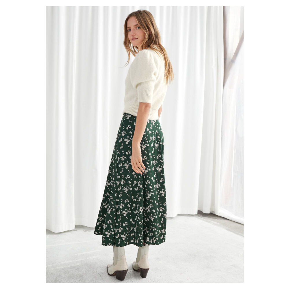 Daisy Print Flared Midi Skirt