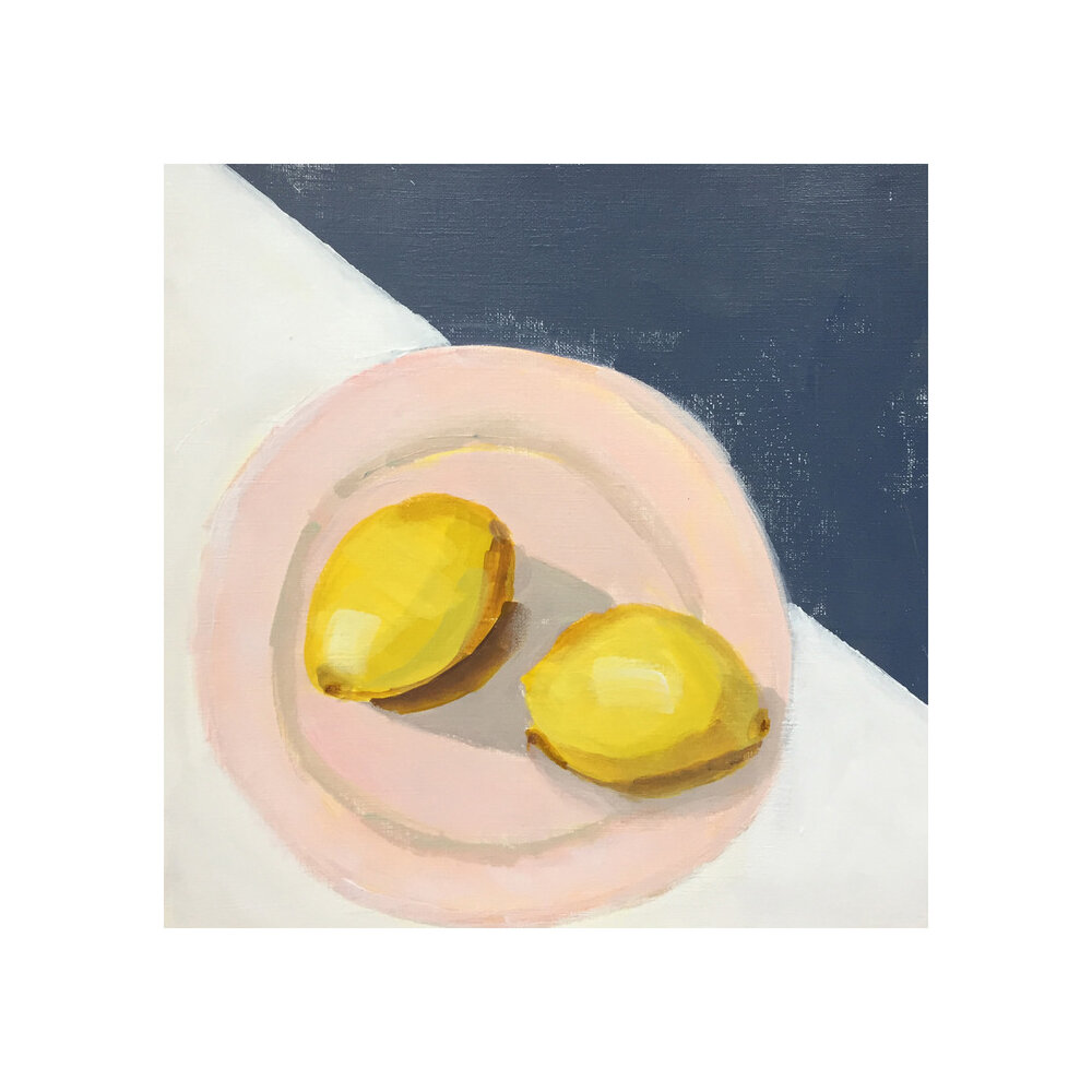 Lemons on Pink Plate  BY PAMELA MUNGER