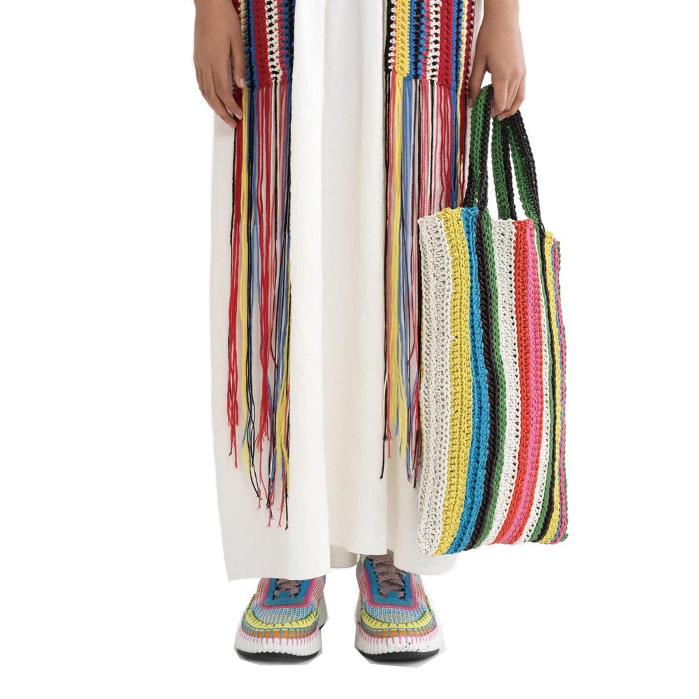 Medium Knit North-South tote bag in multicolor nappa lambskin crochet