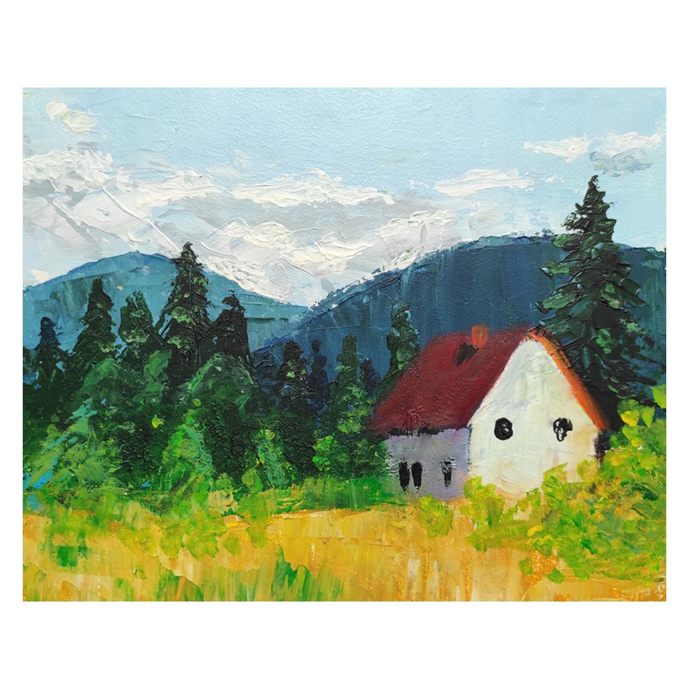 Mountain landscape with a house by HALYNA ILKIV