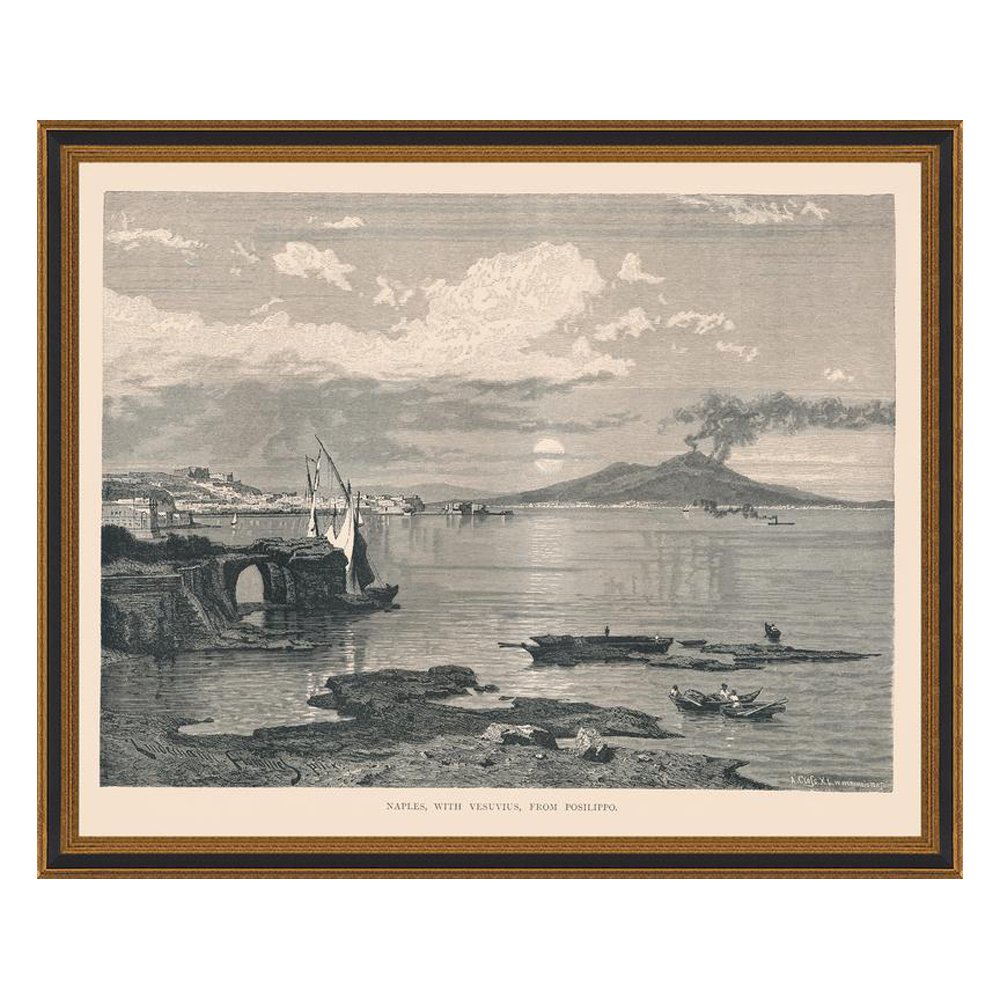 Naples Italy and Vesuvius View Antique Print, from $39