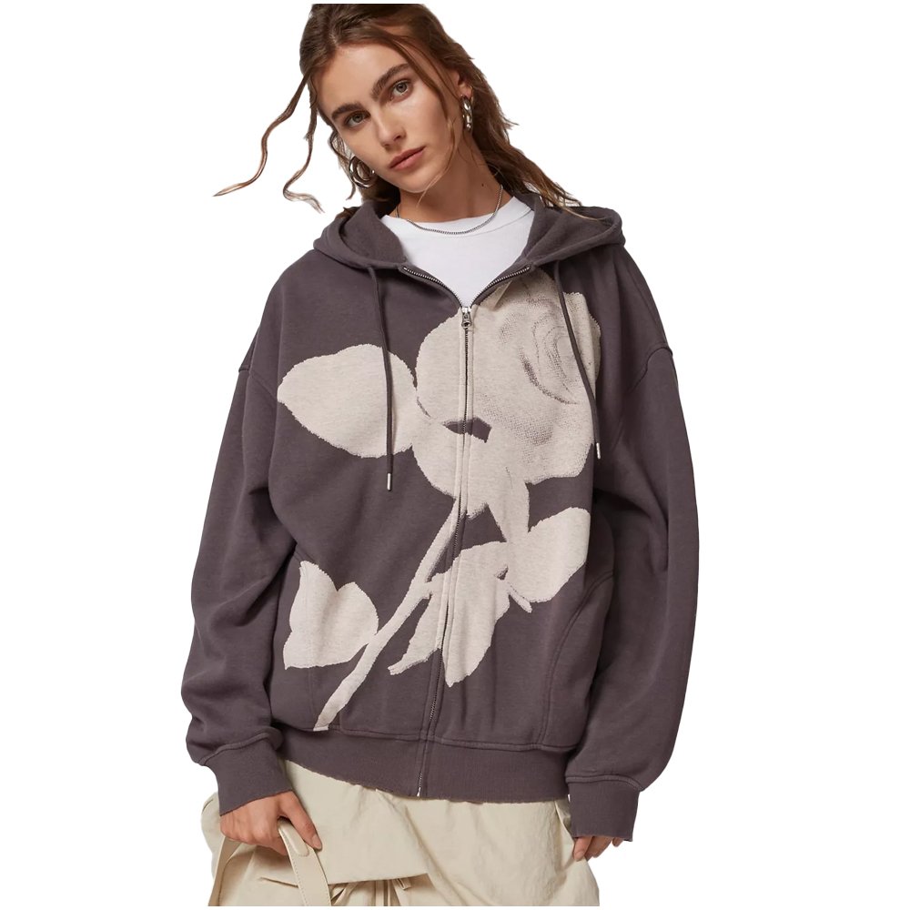 UO Rose Zip-Up Hoodie Sweatshirt, Urban Outfitters