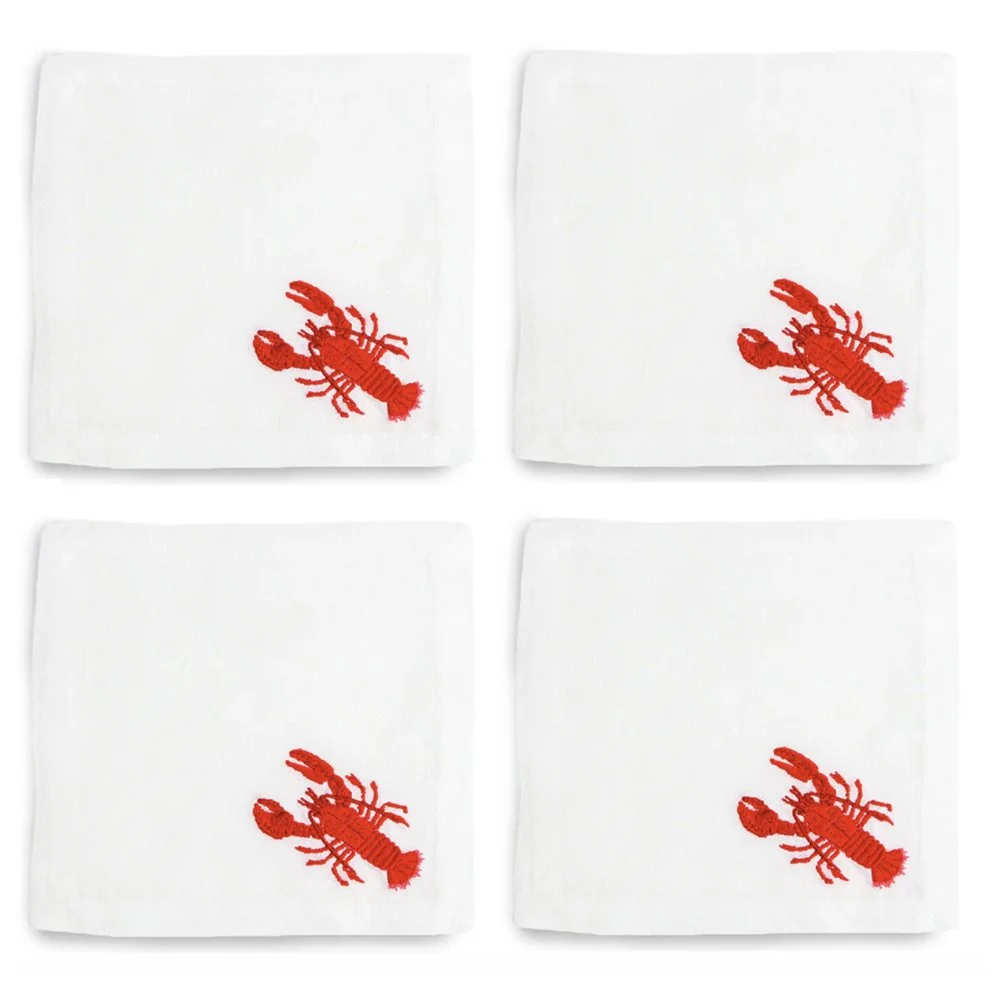 Embroidered Lobster Cocktail Napkins, Hudson Grace