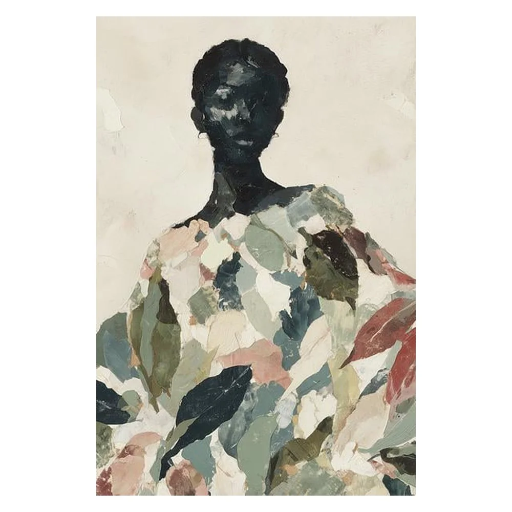 Black Woman Portrait with Leaf Patterns By Jordão Abreu - Chromatic Storm Studio
