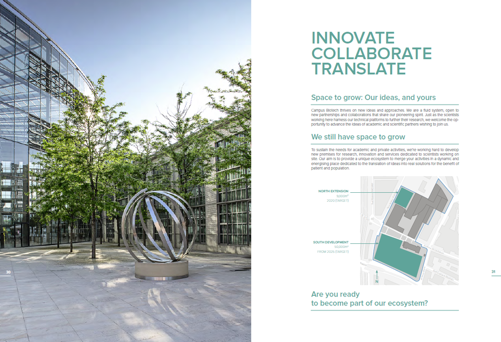 CAMPUS BIOTECH/AGENCE ZUPPINGER Working with Swiss design agency, Agence Zuppinger, we created new content for Campus Biotech, Switzerland's leading neurological research park. By way of new interviews and re-purposed content, we turned around a new brochure in record time for an upcoming event.
