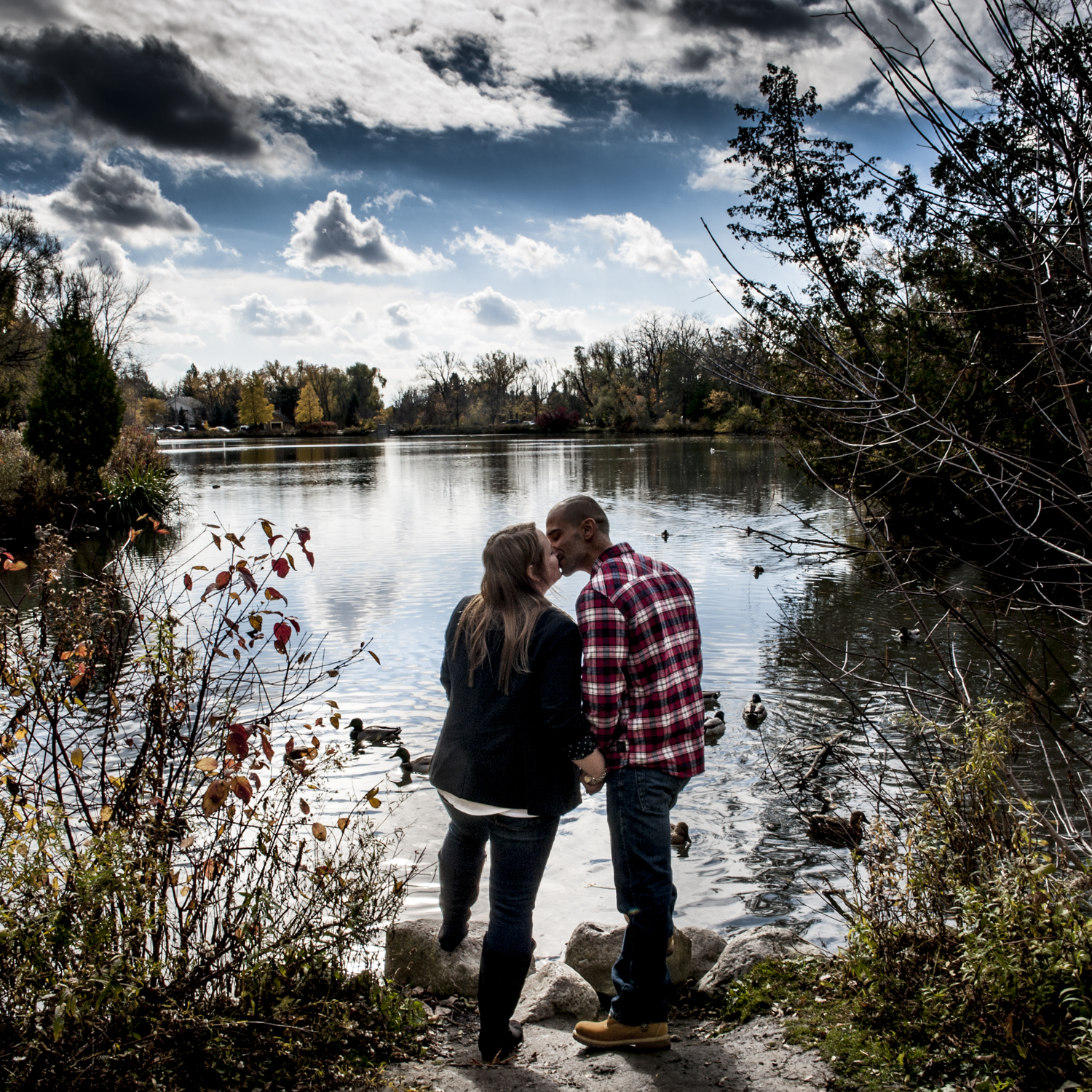 Mill Pond Engagement Photography with lake &amp; ducks