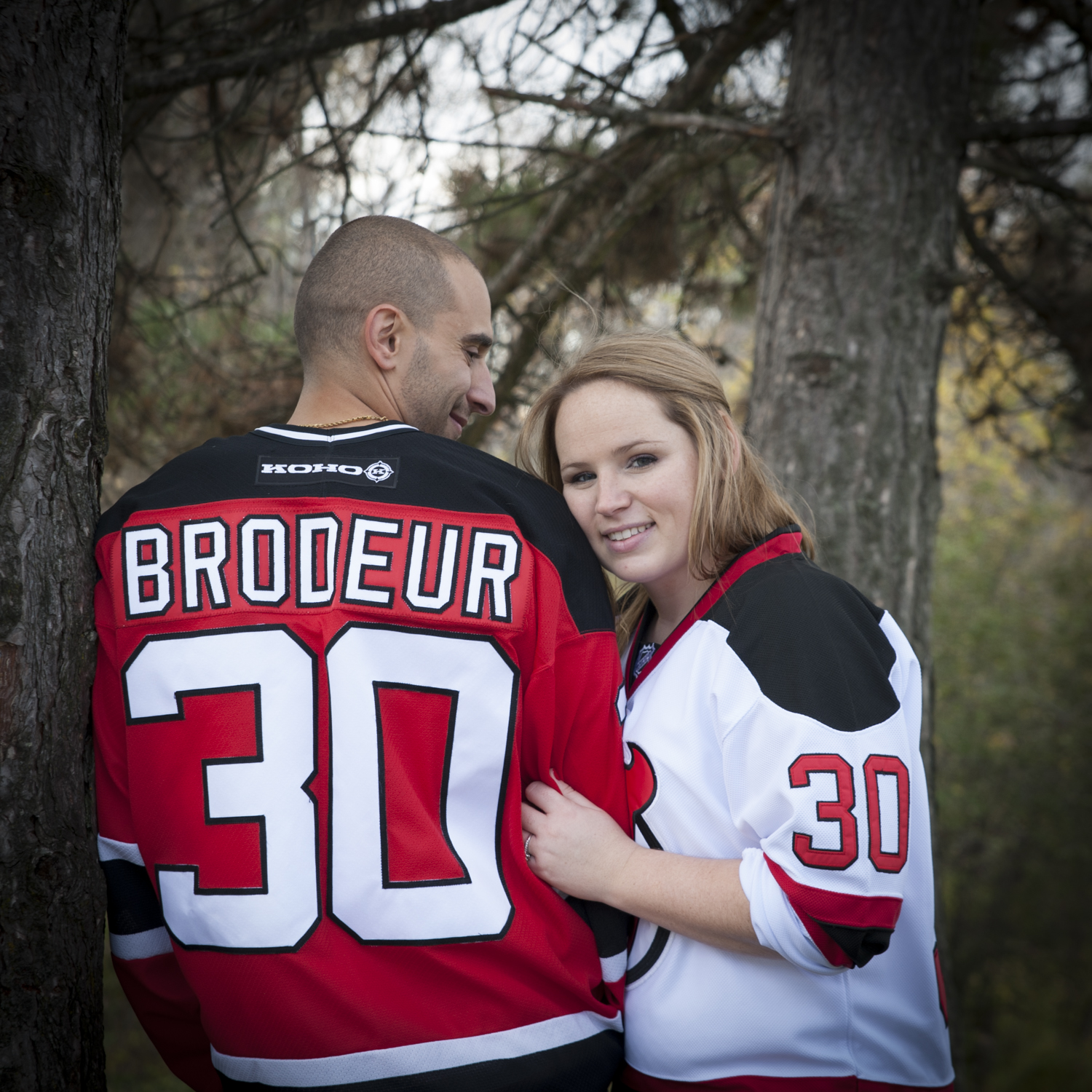 Engagement photo with Hockey Jerseys