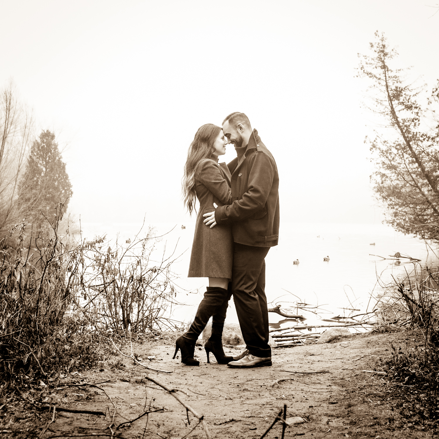 Mill Pond foggy engagement Photo