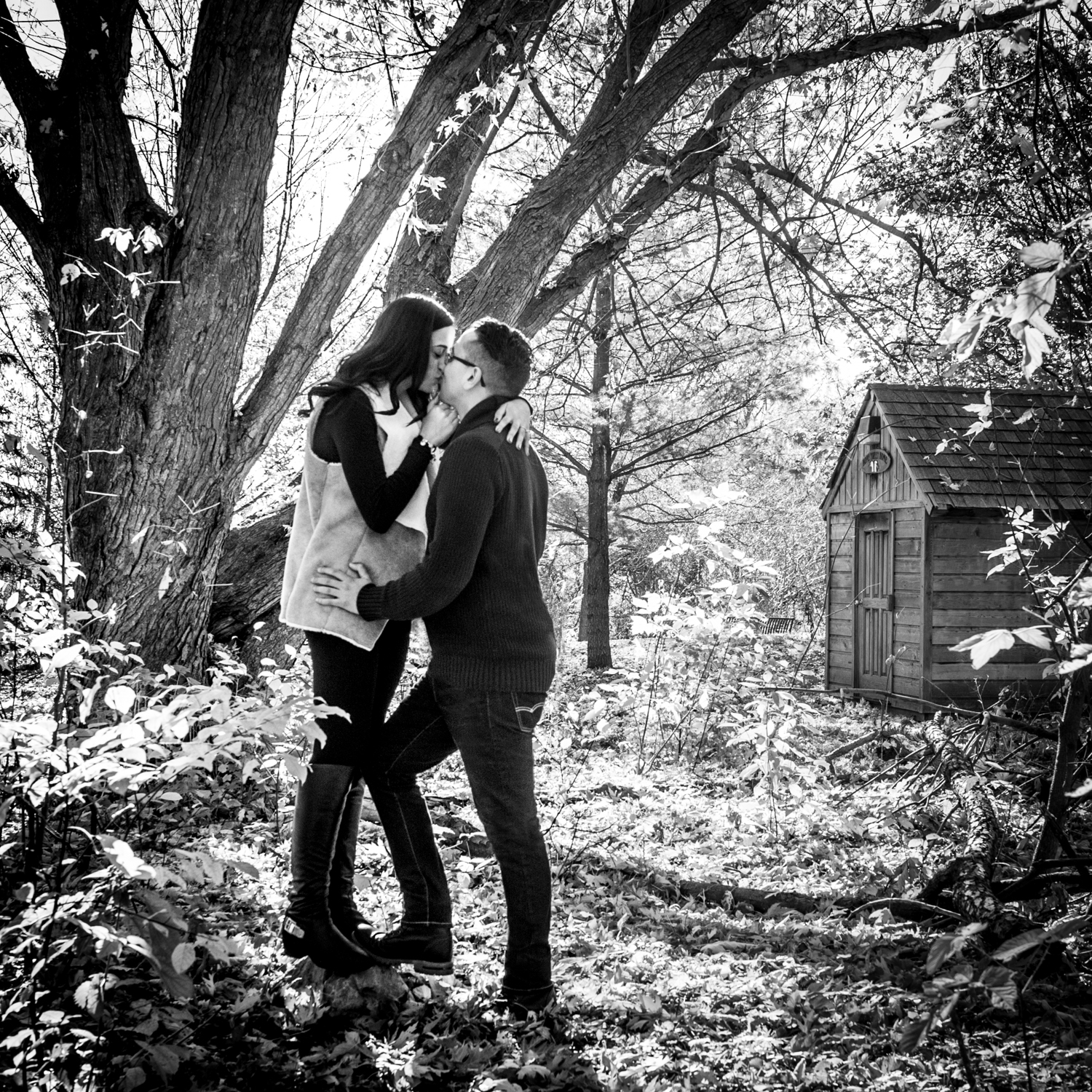 Mill pond Engagement Photo cabin