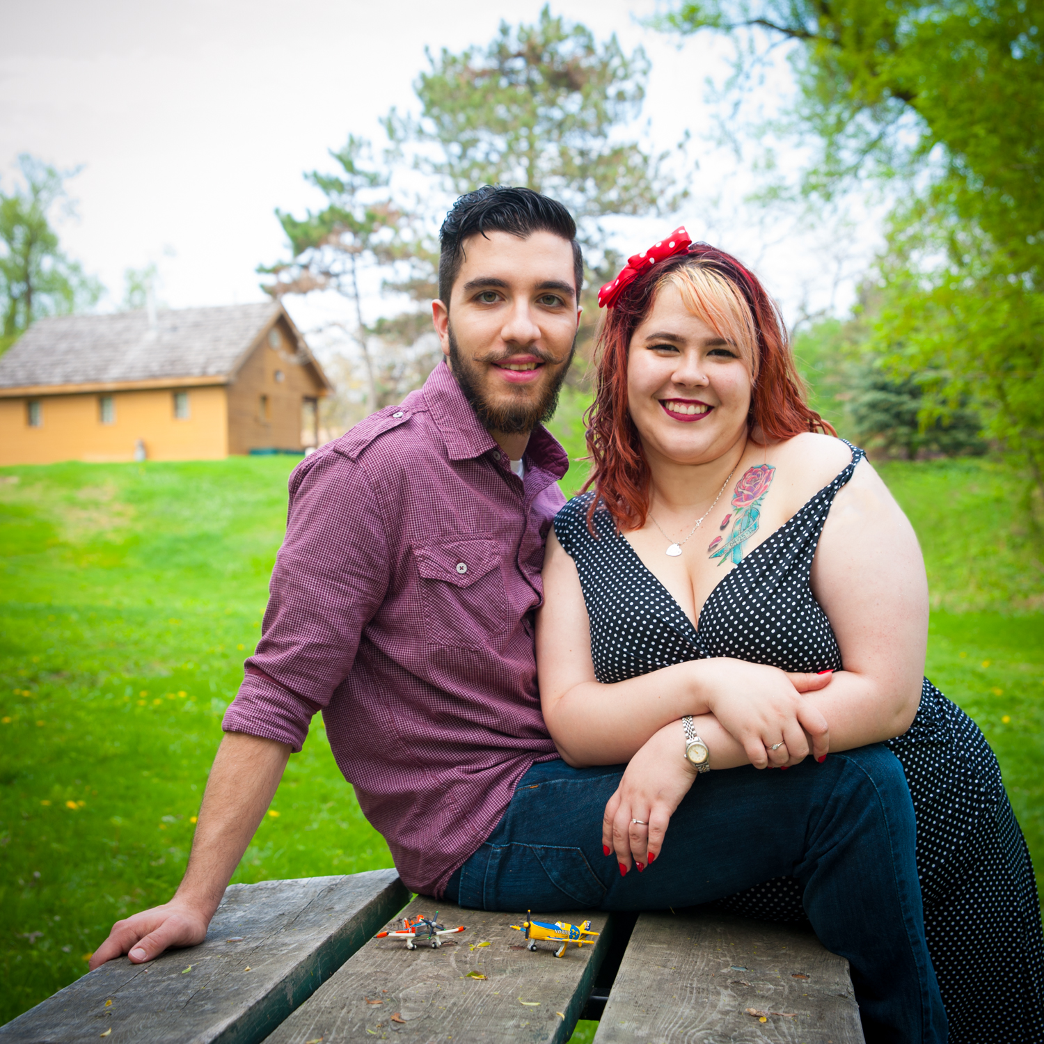 Cool couple engagement photo Toronto park