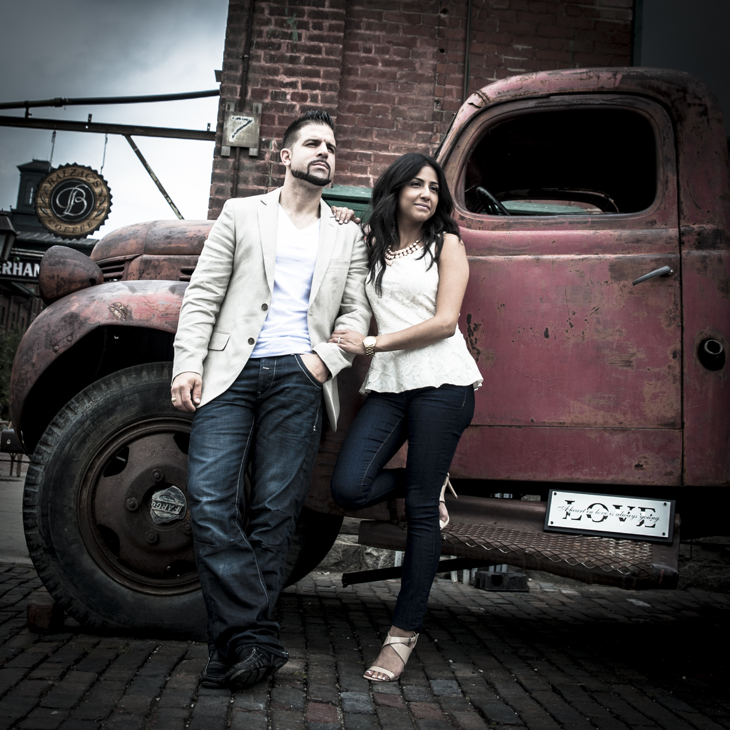 Distillery District Engagement Photo with old truck