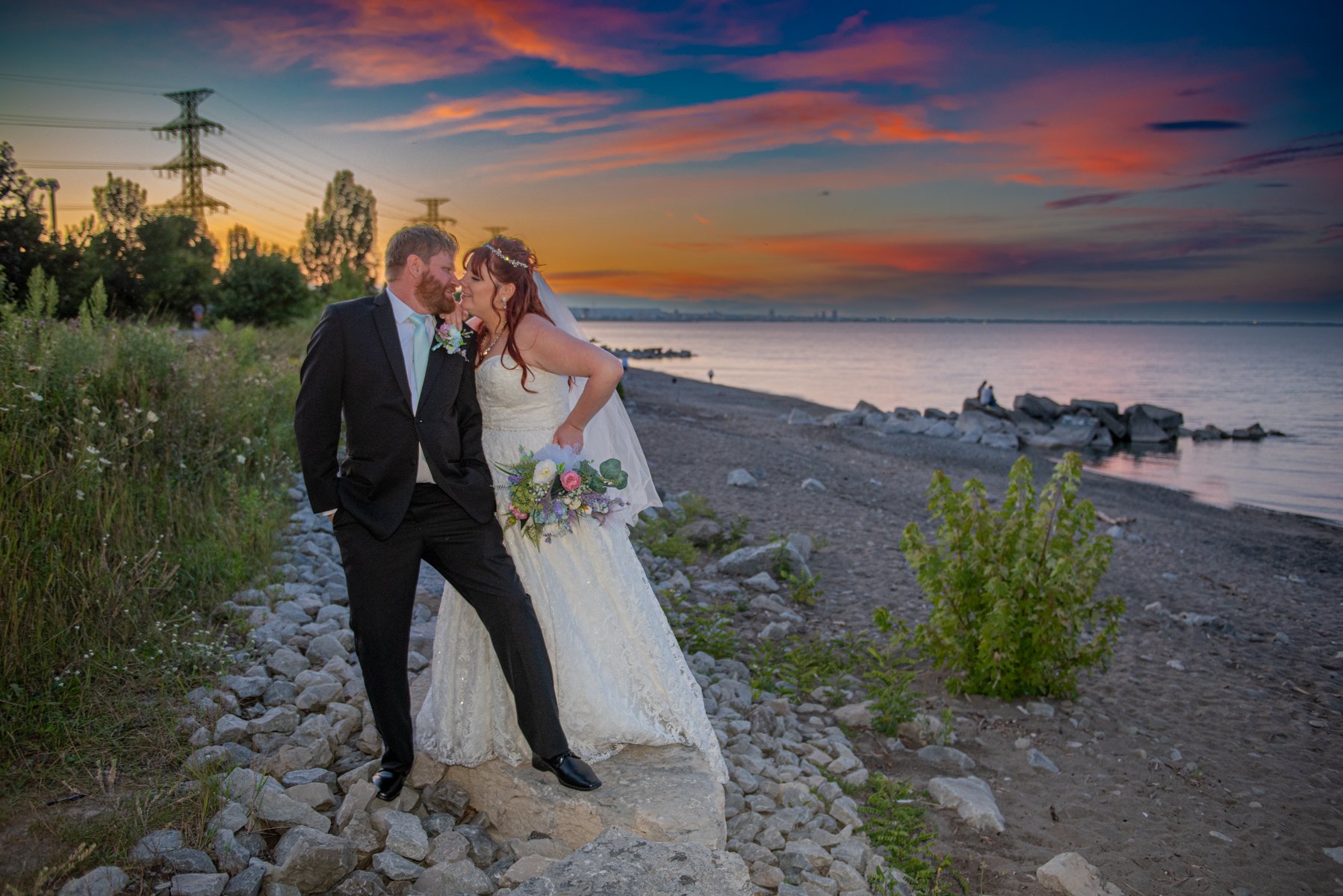 Carmens Lakeview Sunset beach wedding portrait