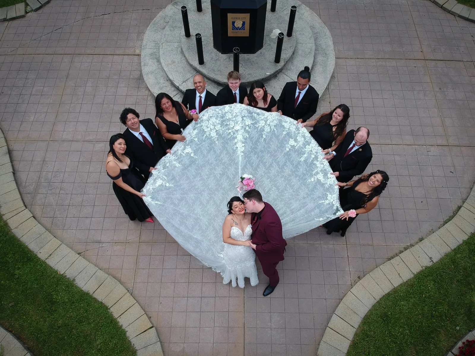 Chinguacousy Park Drone bridal party photo
