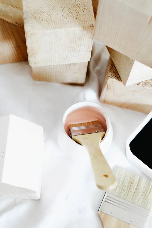 Natural wood blocks and paint.