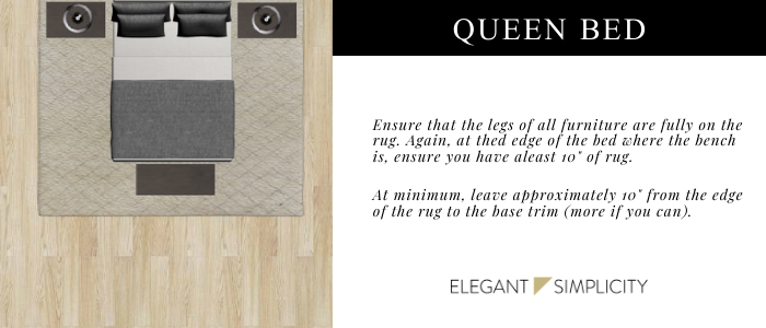 Placing A Rug Under Your Bed, What Size Rug Should I Use Under A Queen Bed