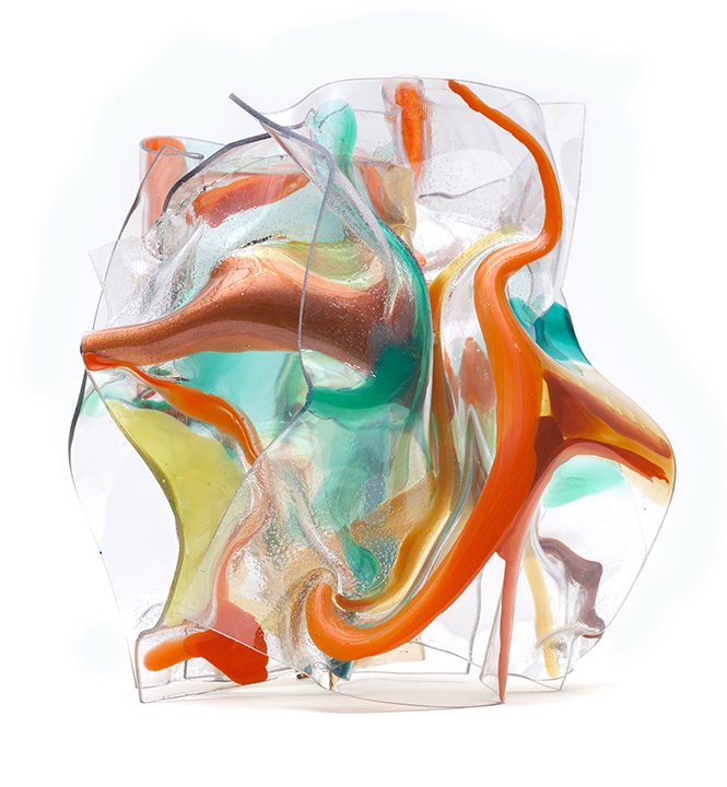 ORANGE FLAMINGOS, 2014, Acrylic on Lexan, 14" X 14" X13"