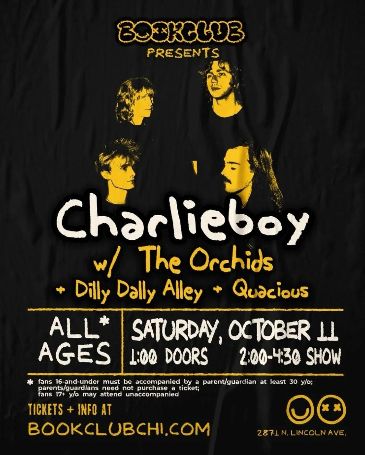 Chicagoooo! @charlieboy_tb is coming in hot - a Saturday matinee for all:) indie rock/jazz pop, ft some super spicy musicians 💛 Performing with @theorchidsmusic + @dillydallyalleymusic + @kwaylasoul 

FUN FACTS 
It&rsquo;ll be their first time at th