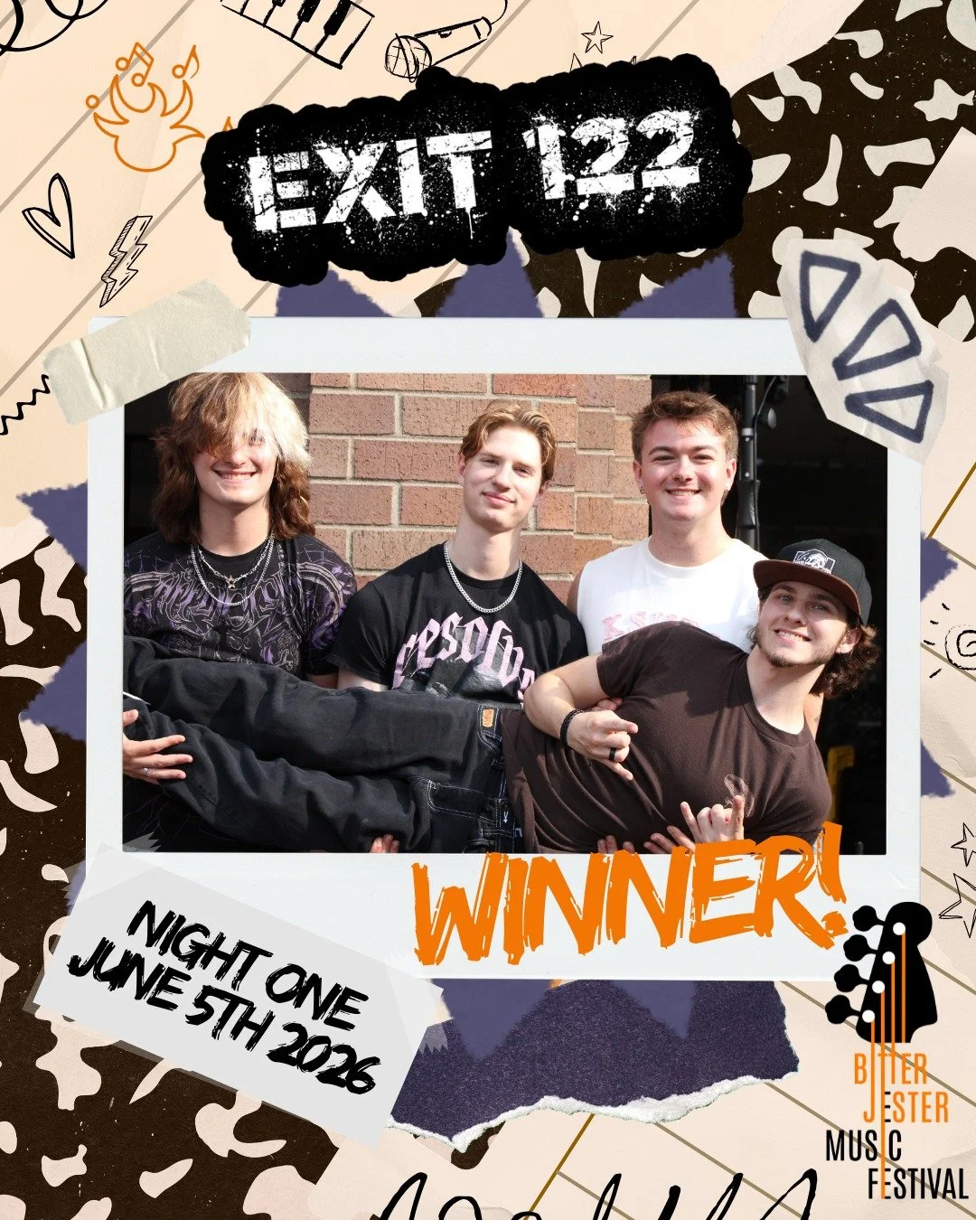 Congratulations to @exit122_band for winning Preliminary Night One of the 20th Anniversary of Bitter Jester Music Festival! 

Come and see them perform at our Finale on June 27th 🤘