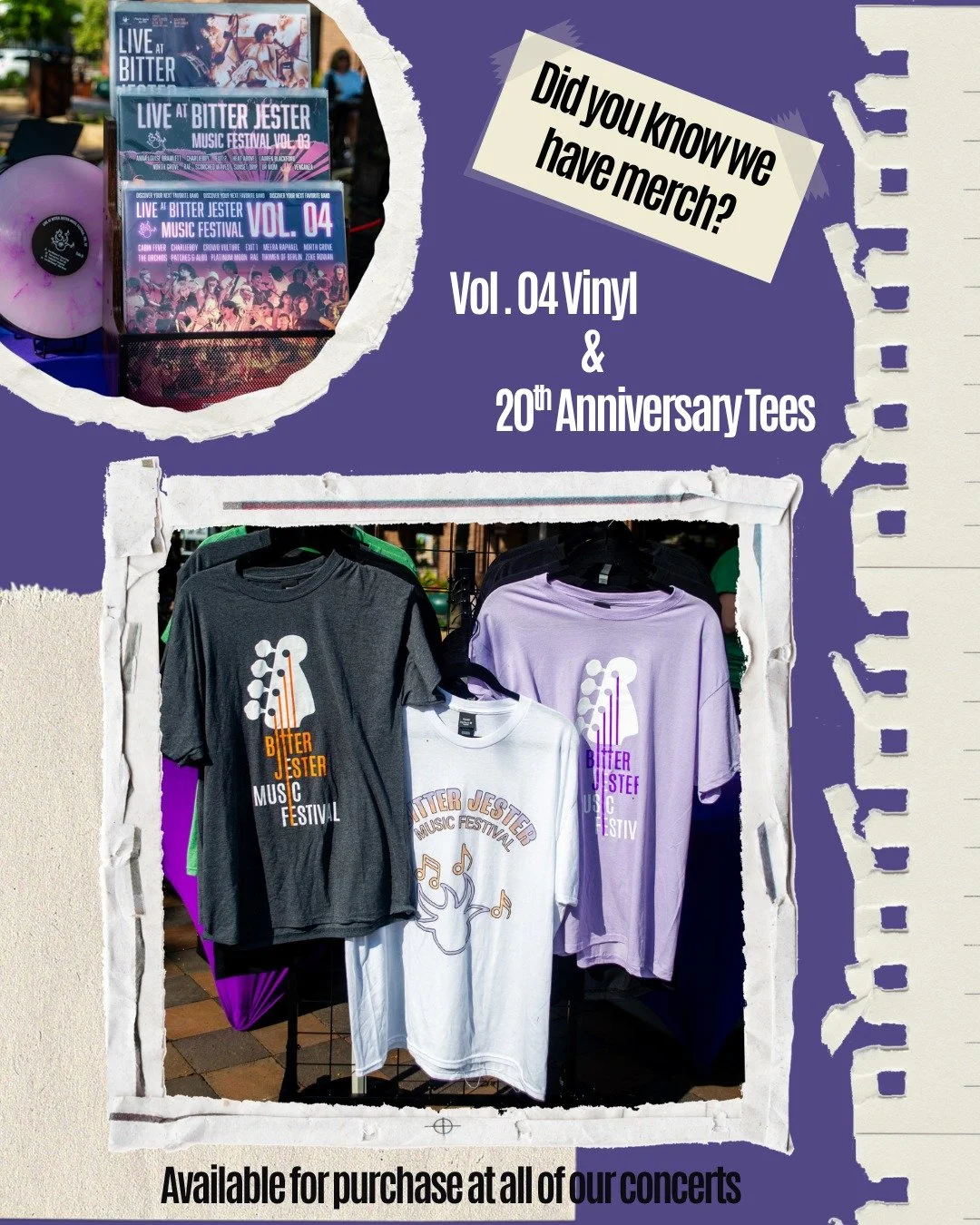 Miss out on our merch at the first two Preliminary Concerts? Don't worry, our Vol. 04 Vinyl (featuring the previous year's live recordings!) and t-shirts will be available for purchase at each of our upcoming concerts!
💜
If you already grabbed merch