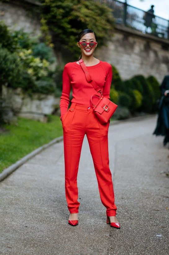 You can almost never go wrong with a fited monochromatic look. Especially not in this Fall;s hottest color - red!