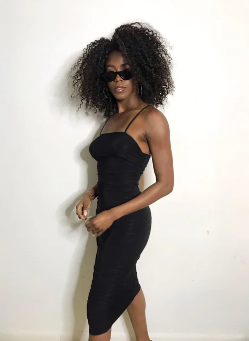 slinky bodycon midi dress Women's Black Slinky High Neck Asymmetric Midi Dress
