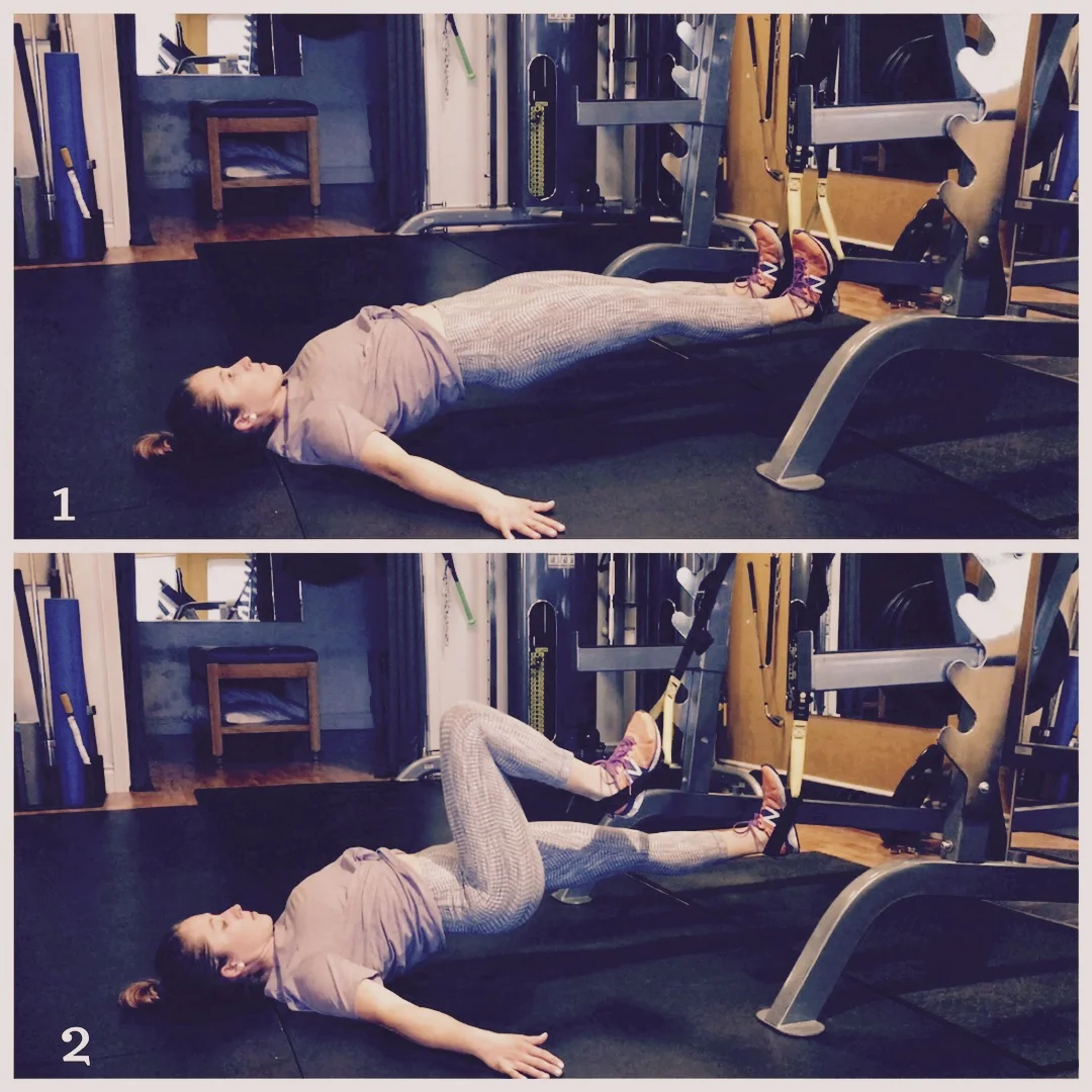 TRX Single Leg Hamstring Curls: Same cues as regular hamstring curls, but this time you alternate bringing in your legs. 