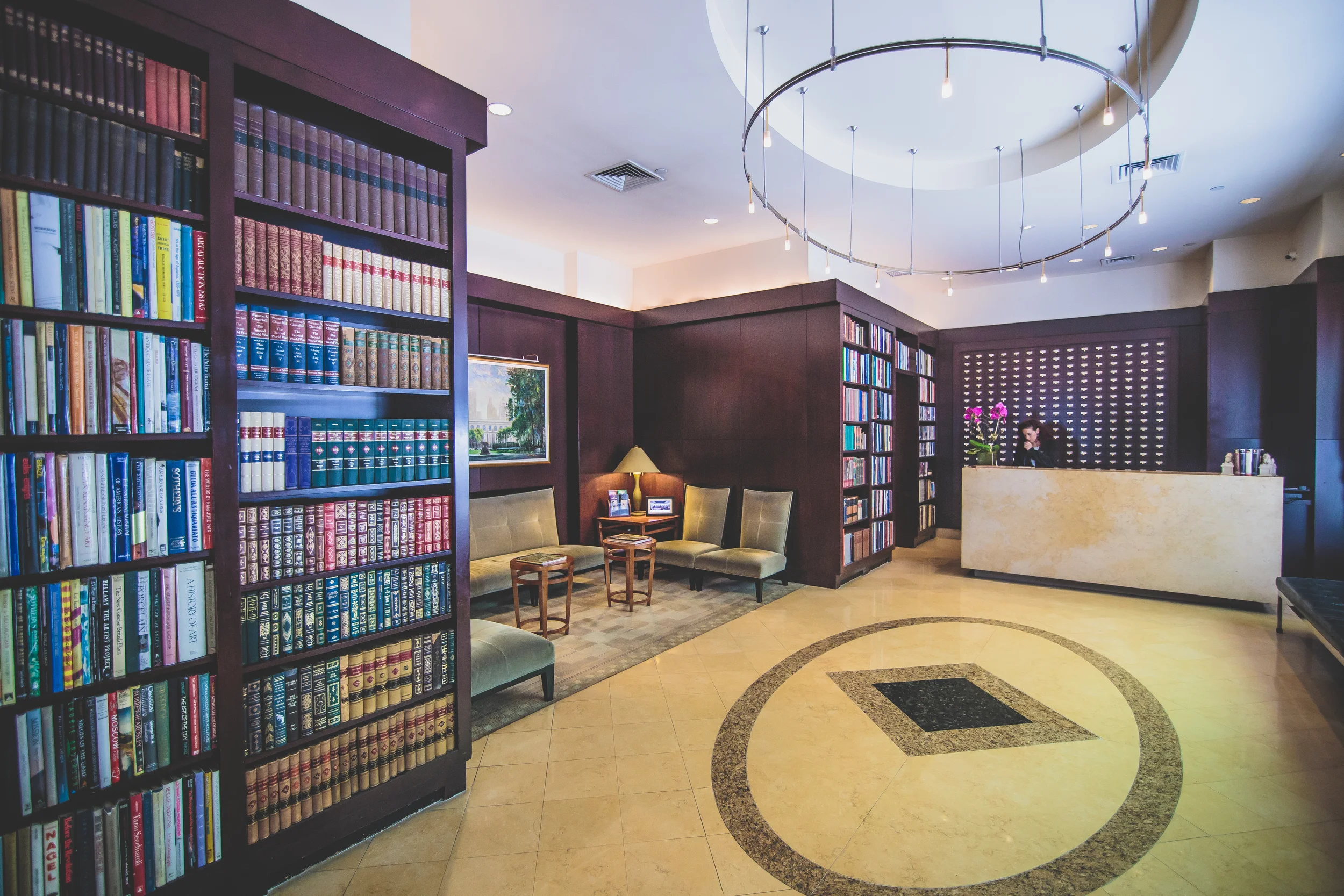 The lobby of the Library Hotel