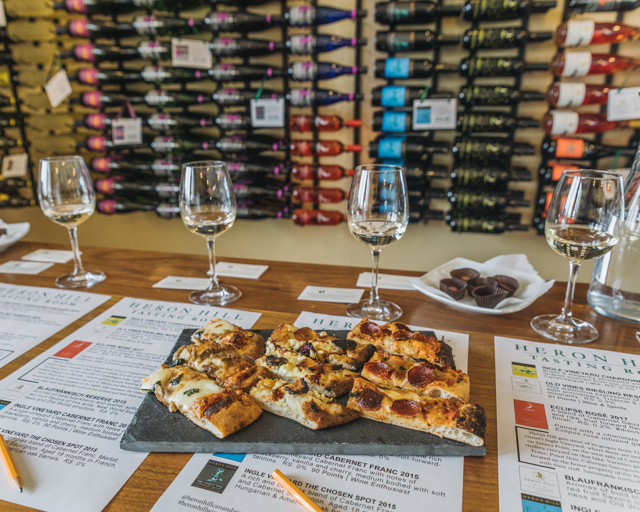 Pizza and wine at Heron Hill Tasting Room // 3 Days in the Finger Lakes: A Wine Trail Itinerary