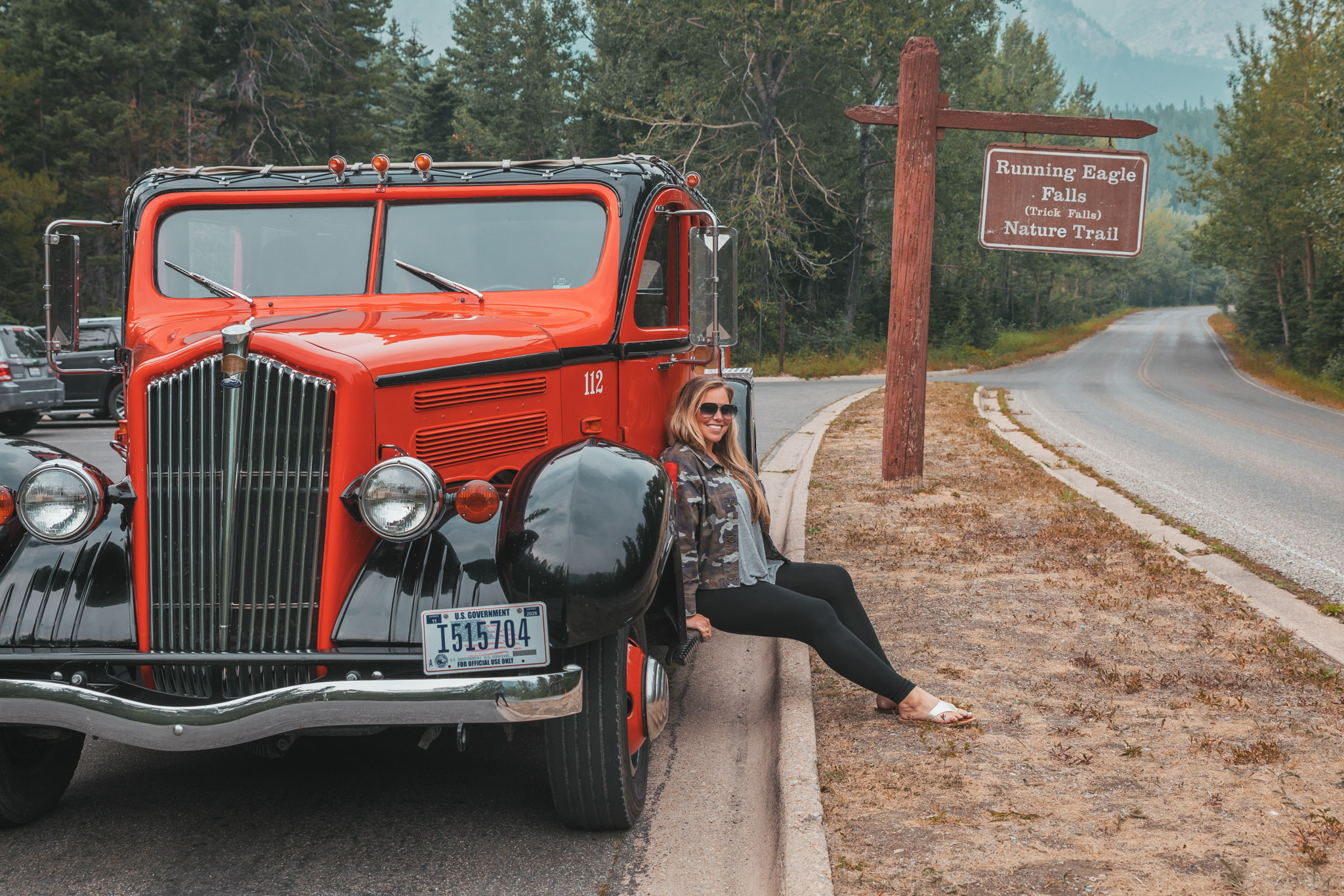 1930s Red “Jammer” Bus in Glacier National Park Montana