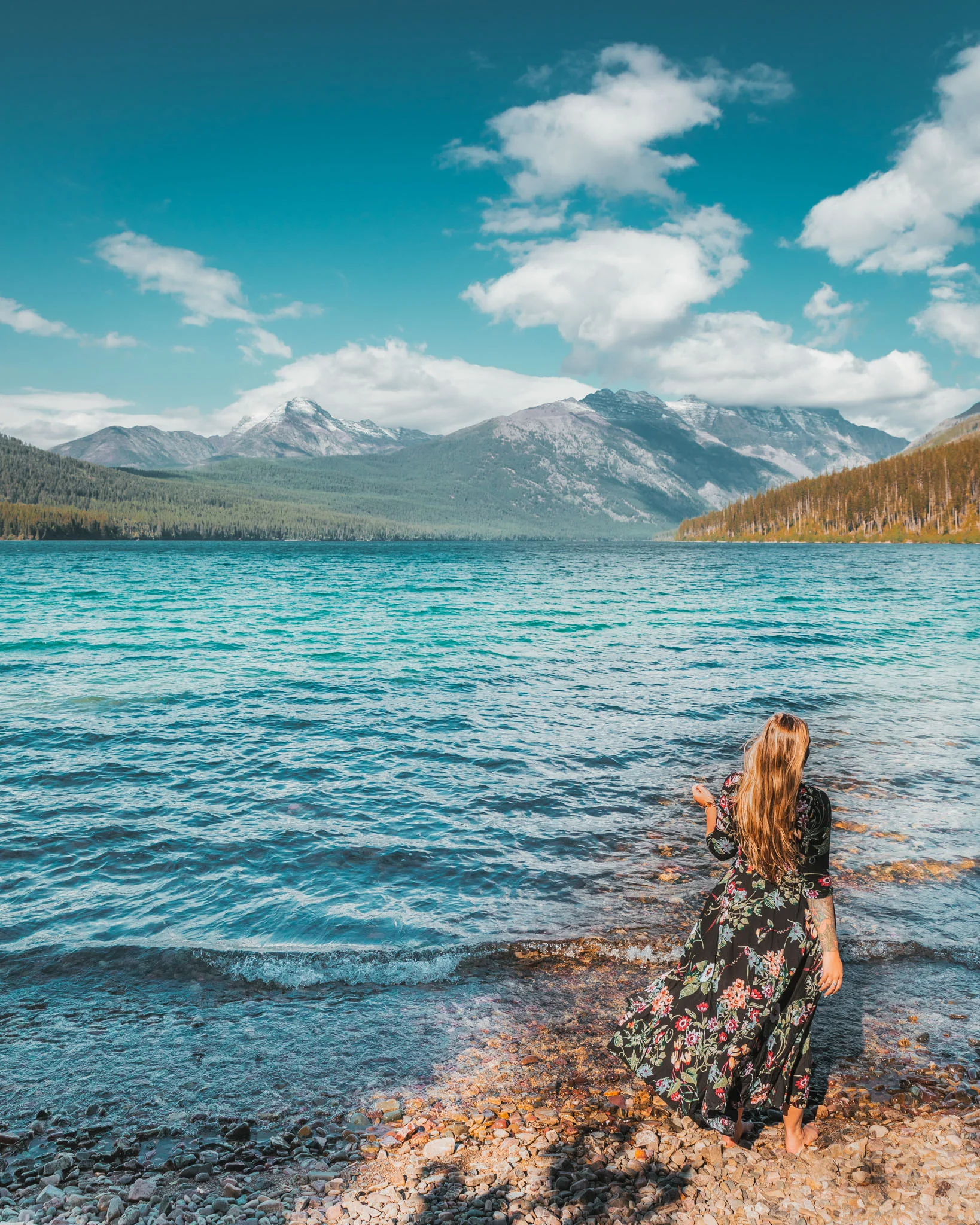 Beautiful blue lake in Glacier National Park Montana
