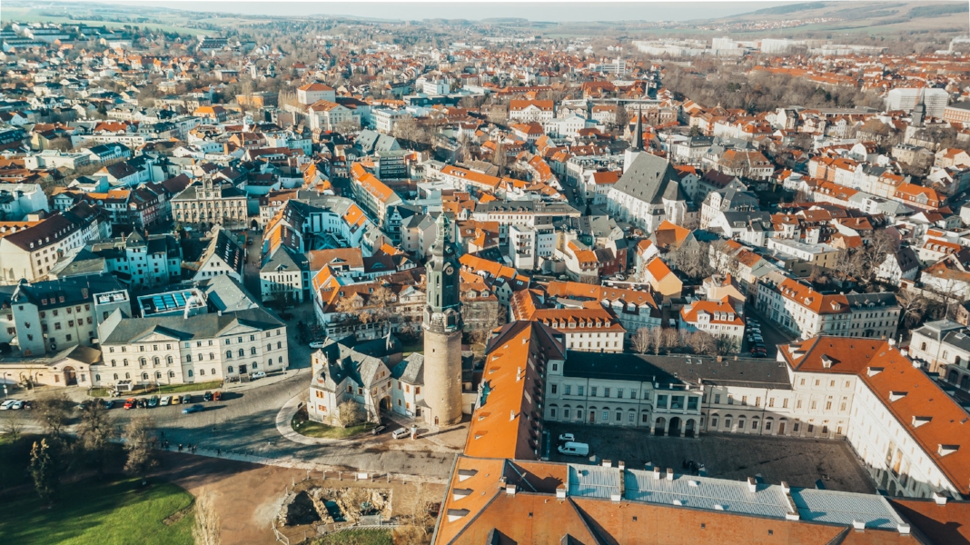 The city of Weimar from above by drone 